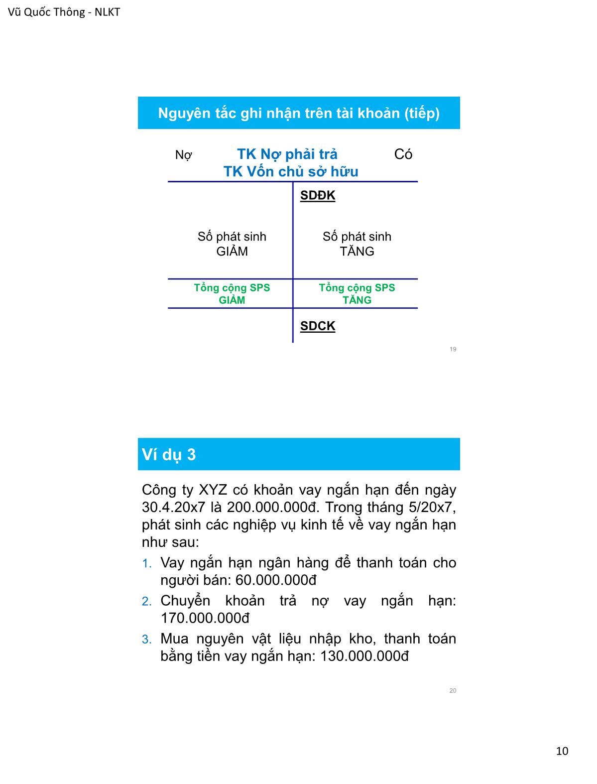 Bài giảng Nguyên lý kế toán - Chương 3: Tài khoản và ghi sổ - Vũ Quốc Thông trang 10