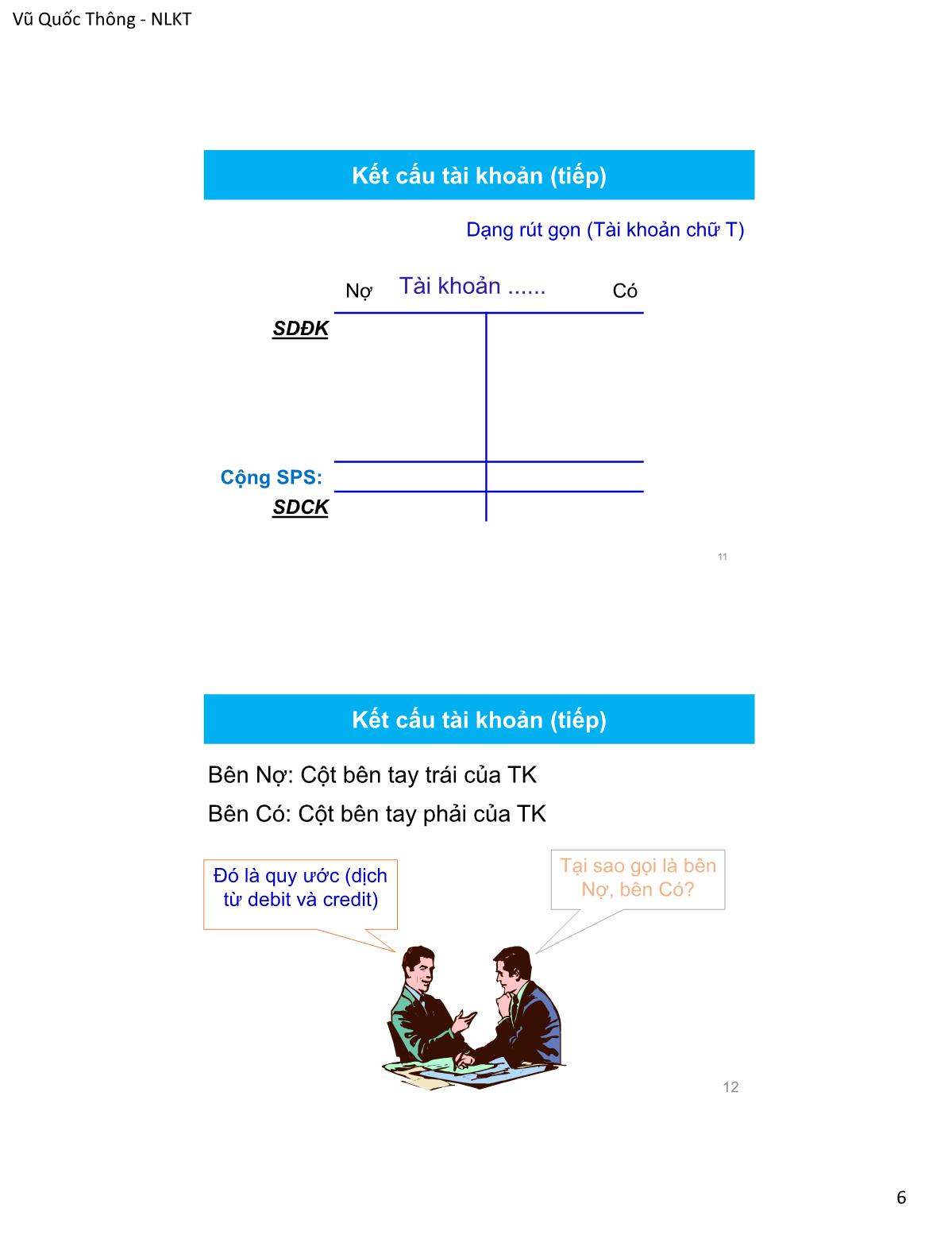 Bài giảng Nguyên lý kế toán - Chương 3: Tài khoản và ghi sổ - Vũ Quốc Thông trang 6