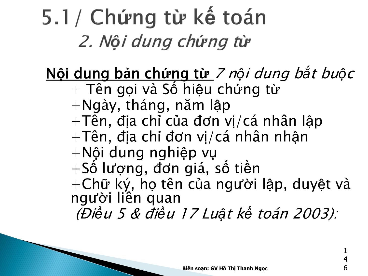 Bài giảng Nguyên lý kế toán - Chương 5: Chứng từ & Kiểm kê - Hồ Thị Thanh Ngọc trang 6