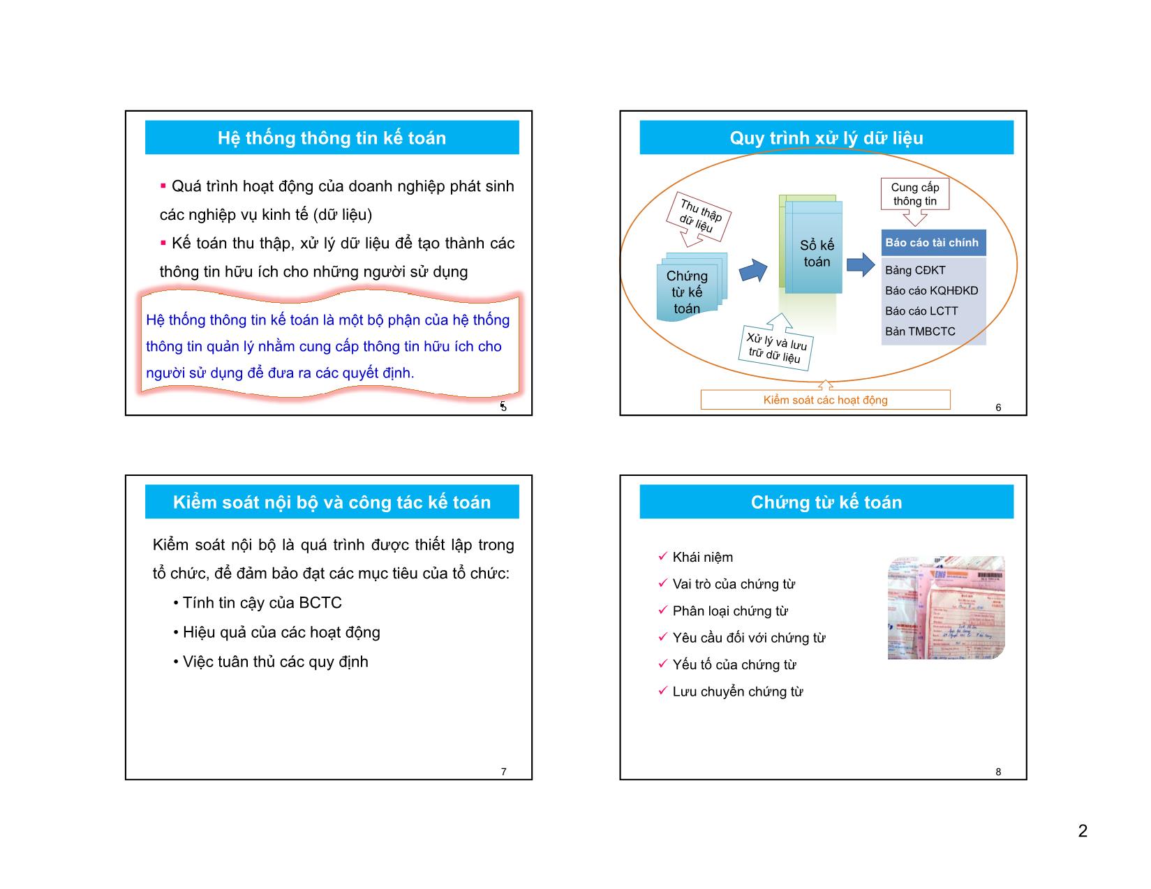 Bài giảng Nguyên lý kế toán - Chương 5+6: Quy trình kế toán. Hệ thống thông tin kế toán - Nguyễn Thu Ngọc trang 2