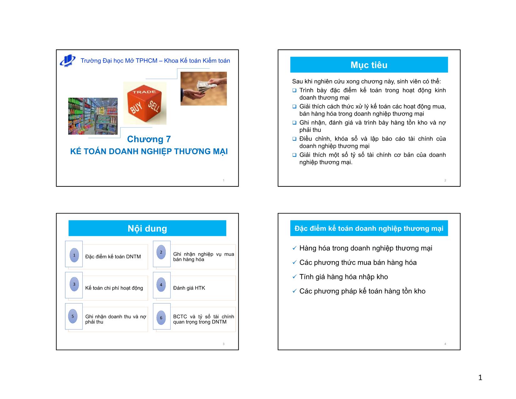 Bài giảng Nguyên lý kế toán - Chương 7: Kế toán doanh nghiệp thương mại - Nguyễn Thu Ngọc trang 1