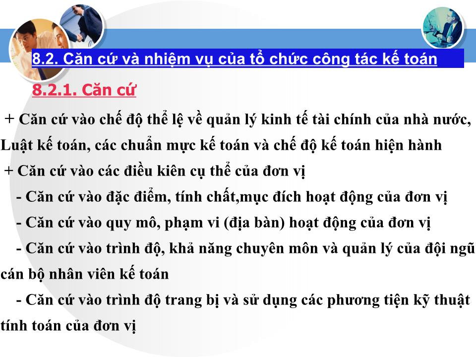 Bài giảng Nguyên lý kế toán - Chương 8: Tổ chức công tác kế toán trang 9