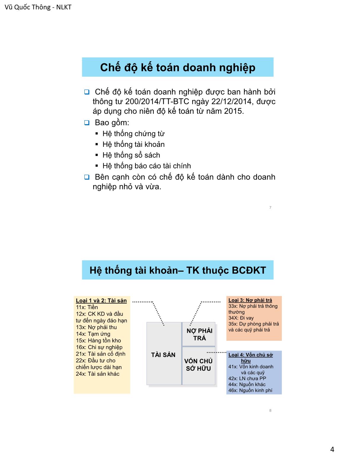 Bài giảng Nguyên lý kế toán - Chương 9: Hệ thống kế toán Việt Nam - Vũ Quốc Thông trang 4