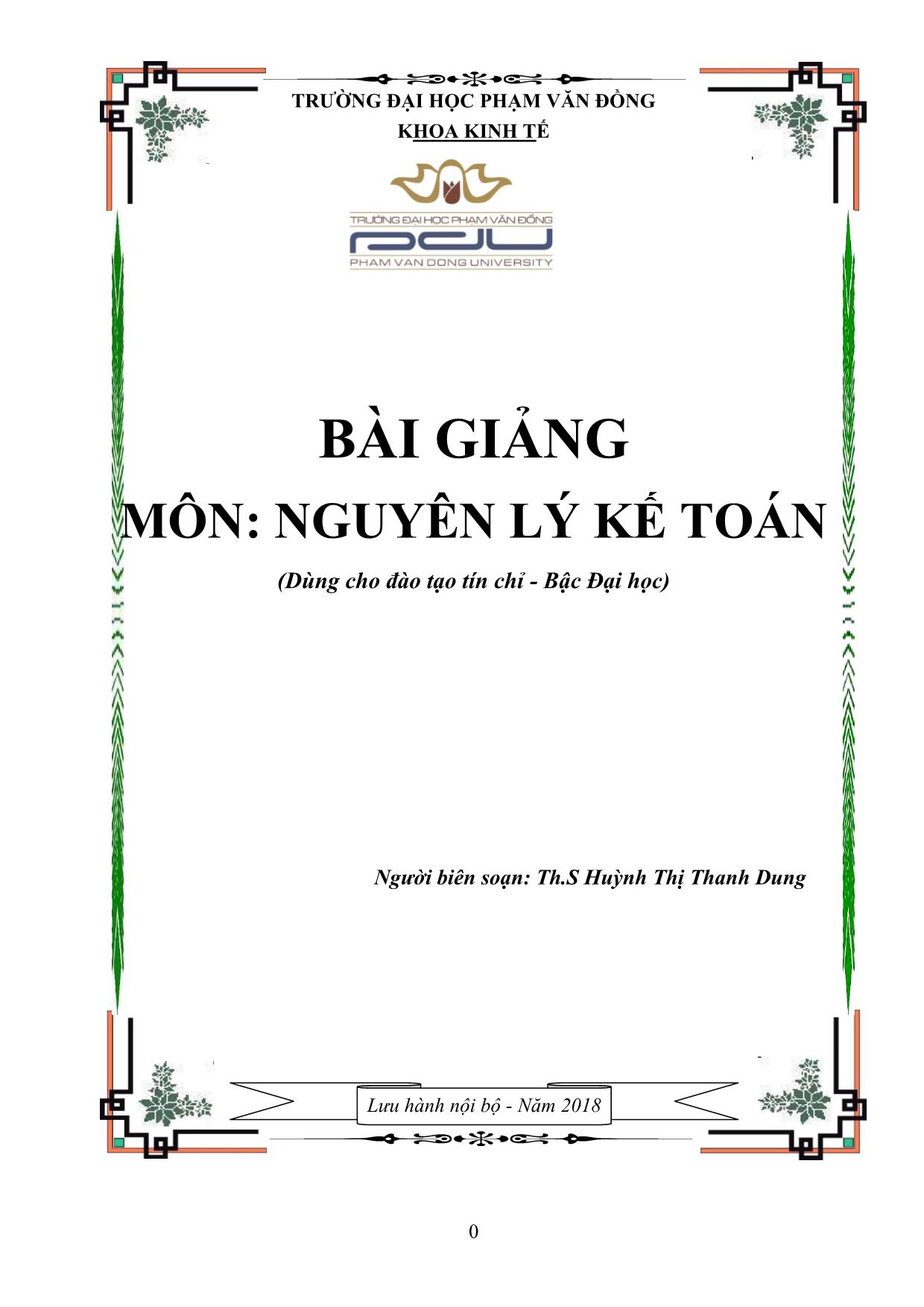 Bài giảng Nguyên lý kế toán - Huỳnh Thị Thanh Dung trang 1