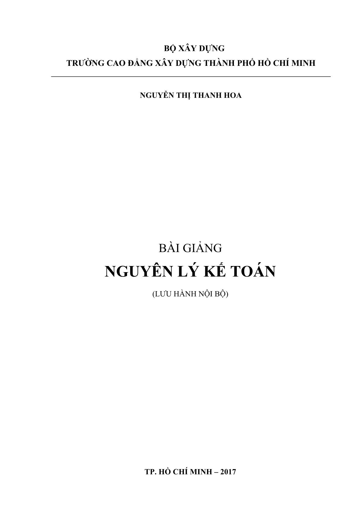 Bài giảng Nguyên lý kế toán (Phần 1) - Nguyễn Thị Thanh Hoa trang 1