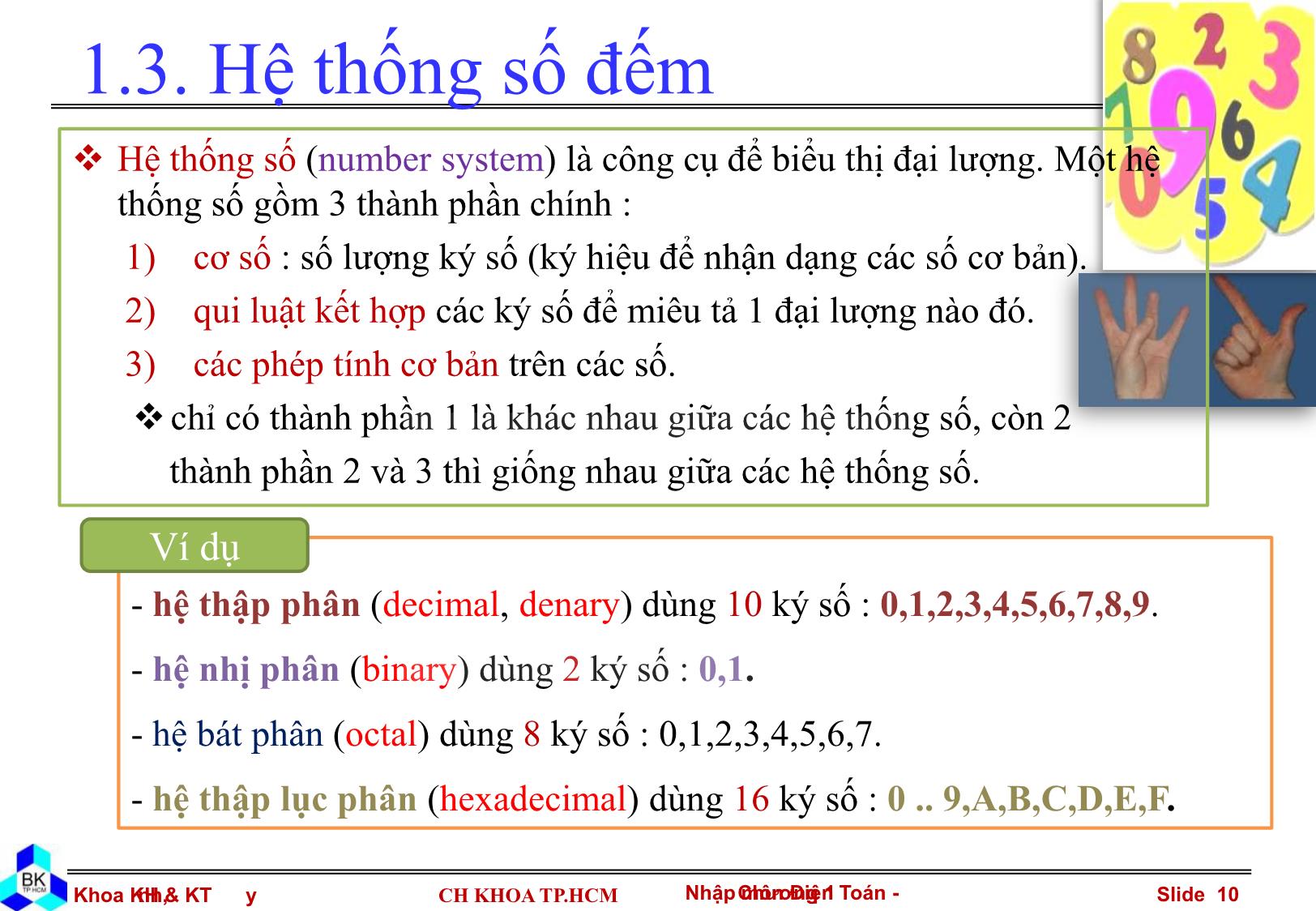 Bài giảng Nhập môn điện toán - Chương 1, Phần 2: Khái niệm cơ bản trang 10