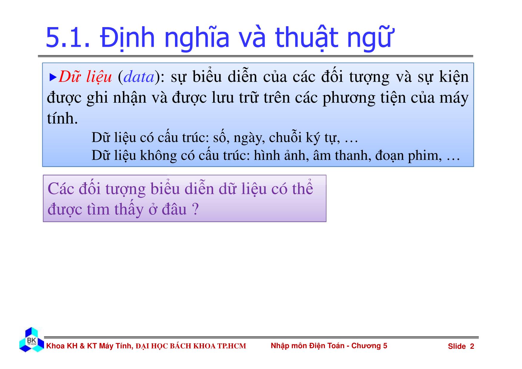 Bài giảng Nhập môn điện toán - Chương 5: Cơ sở dữ liệu trang 2