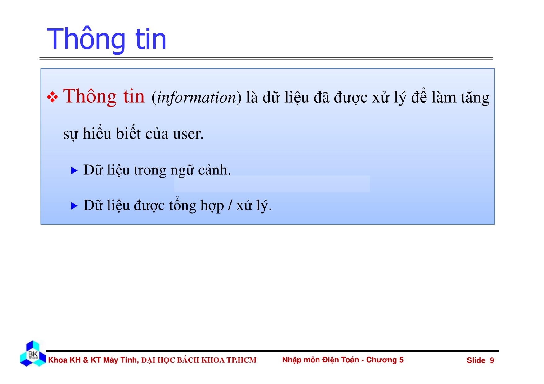 Bài giảng Nhập môn điện toán - Chương 5: Cơ sở dữ liệu trang 9