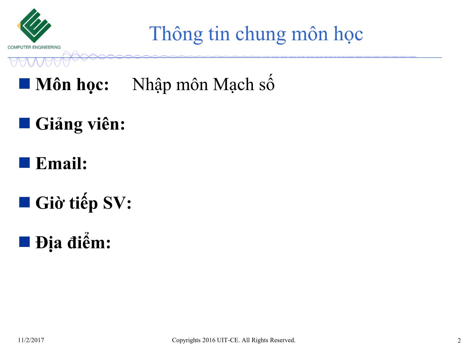 Bài giảng Nhập môn mạch số - Chương 1: Giới thiệu trang 2