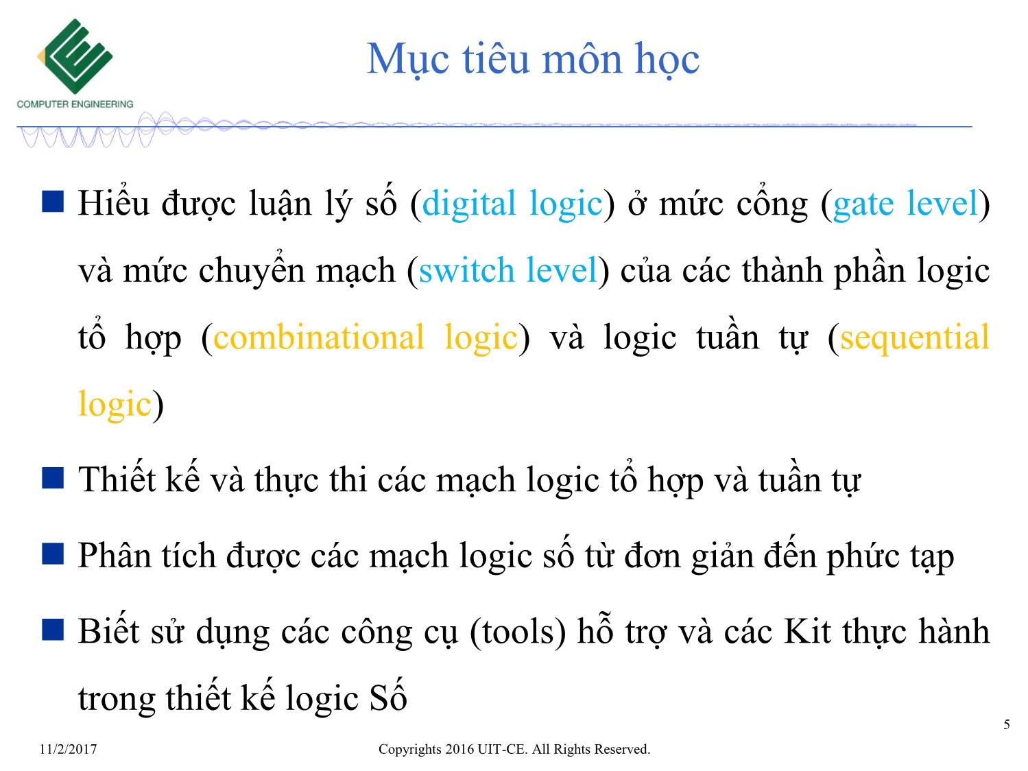 Bài giảng Nhập môn mạch số - Chương 1: Giới thiệu trang 5