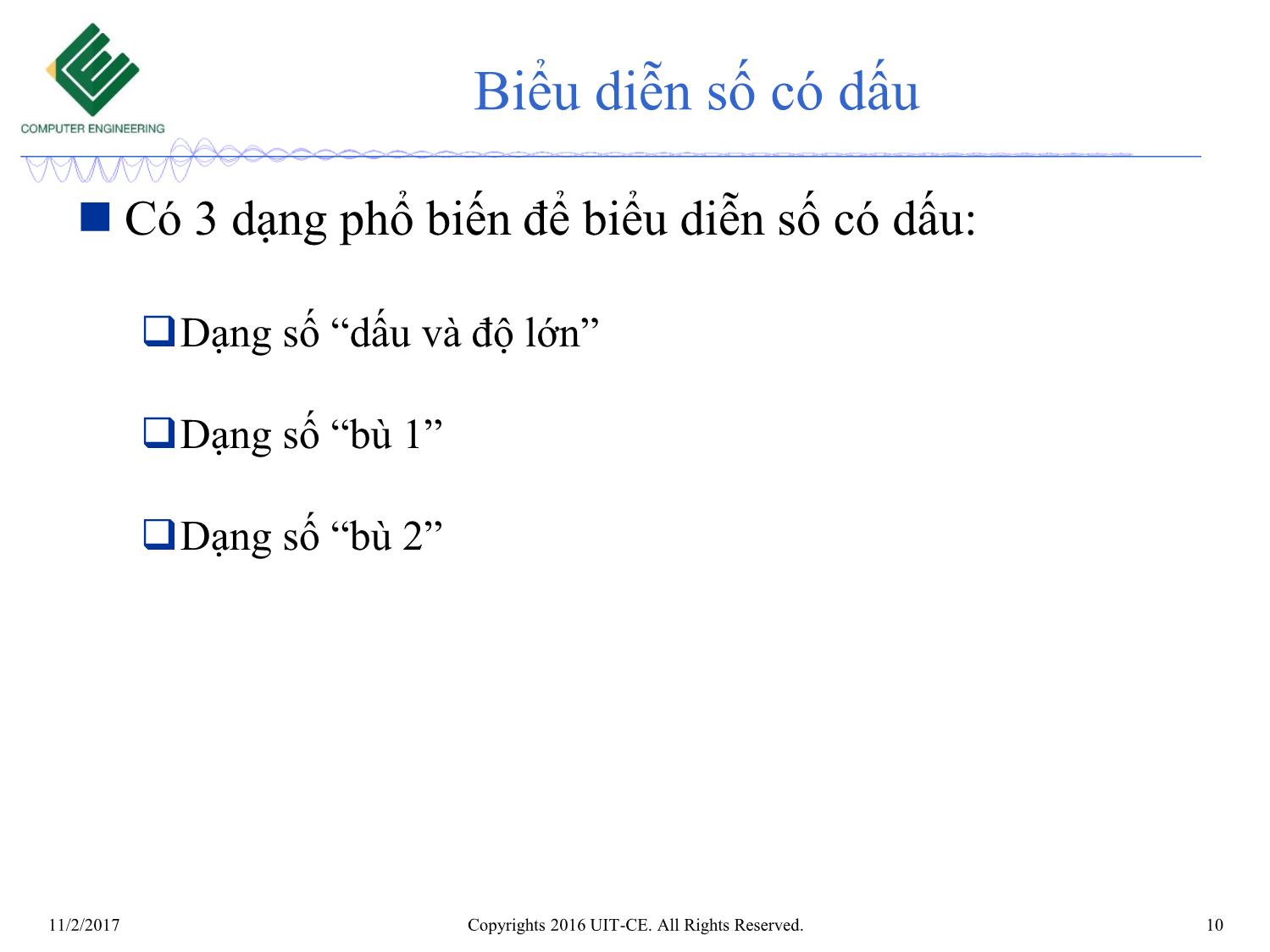 Bài giảng Nhập môn mạch số - Chương 2: Các dạng biểu diễn số (Tiếp theo) trang 10