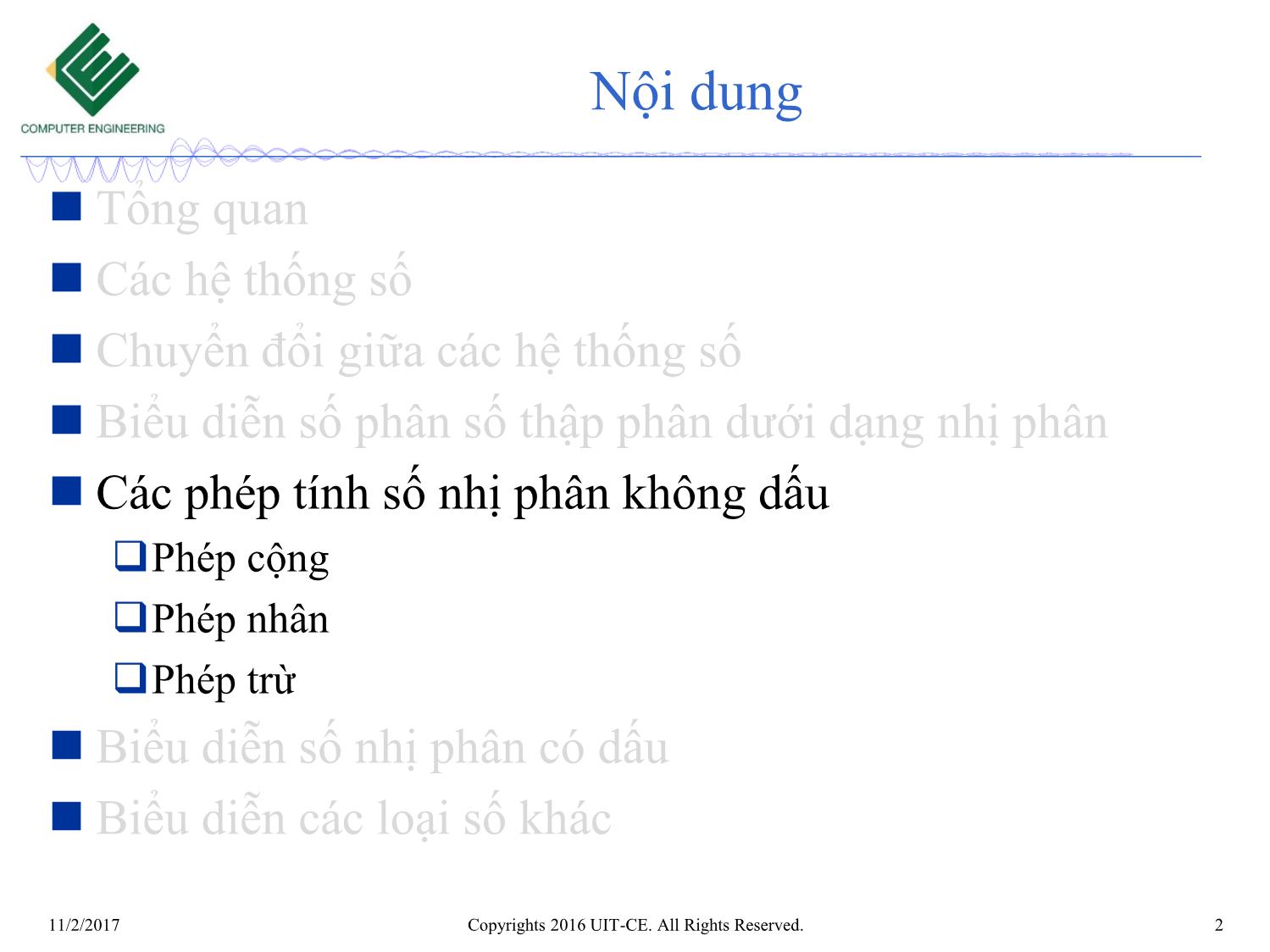 Bài giảng Nhập môn mạch số - Chương 2: Các dạng biểu diễn số (Tiếp theo) trang 2