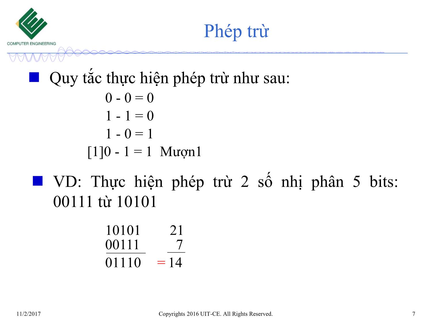 Bài giảng Nhập môn mạch số - Chương 2: Các dạng biểu diễn số (Tiếp theo) trang 7