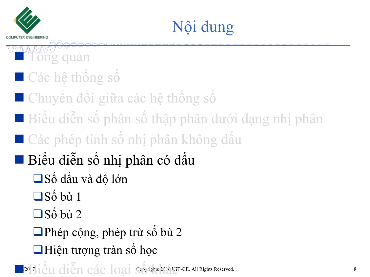 Bài giảng Nhập môn mạch số - Chương 2: Các dạng biểu diễn số (Tiếp theo) trang 8