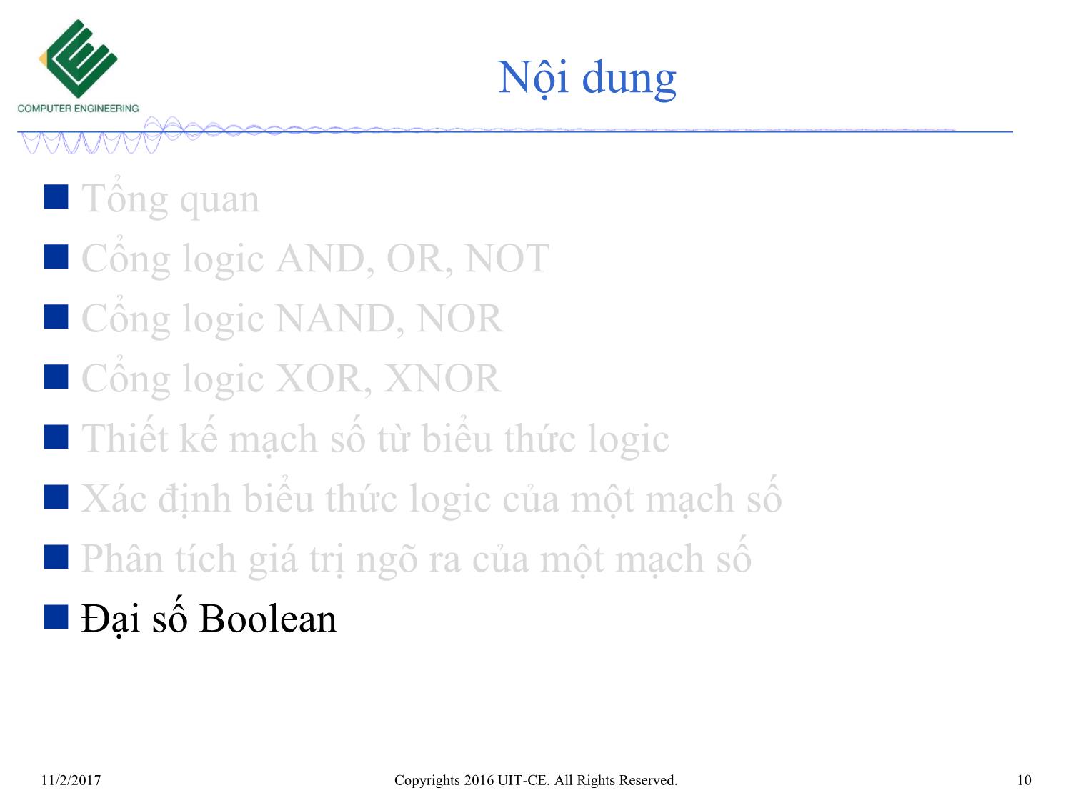 Bài giảng Nhập môn mạch số - Chương 3: Đại số boolean và các cổng logic (Tiếp theo) trang 10