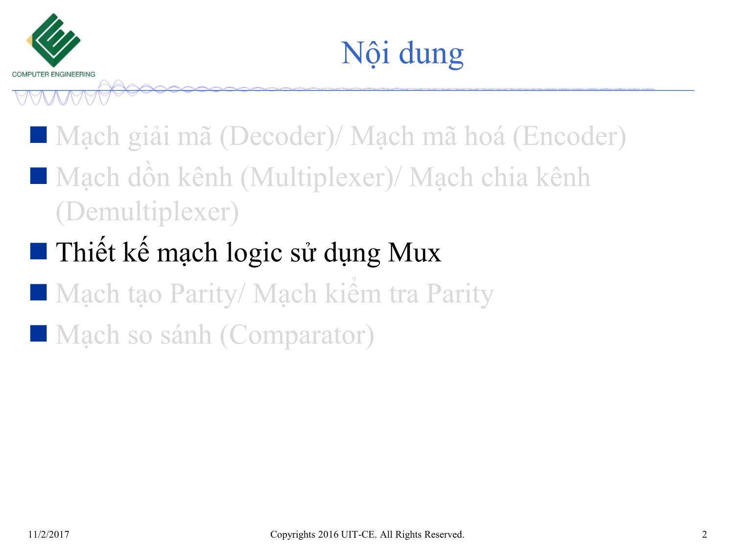 Bài giảng Nhập môn mạch số - Chương 5: Mạch tổ hợp. Các mạch khác (Tiếp theo) trang 2