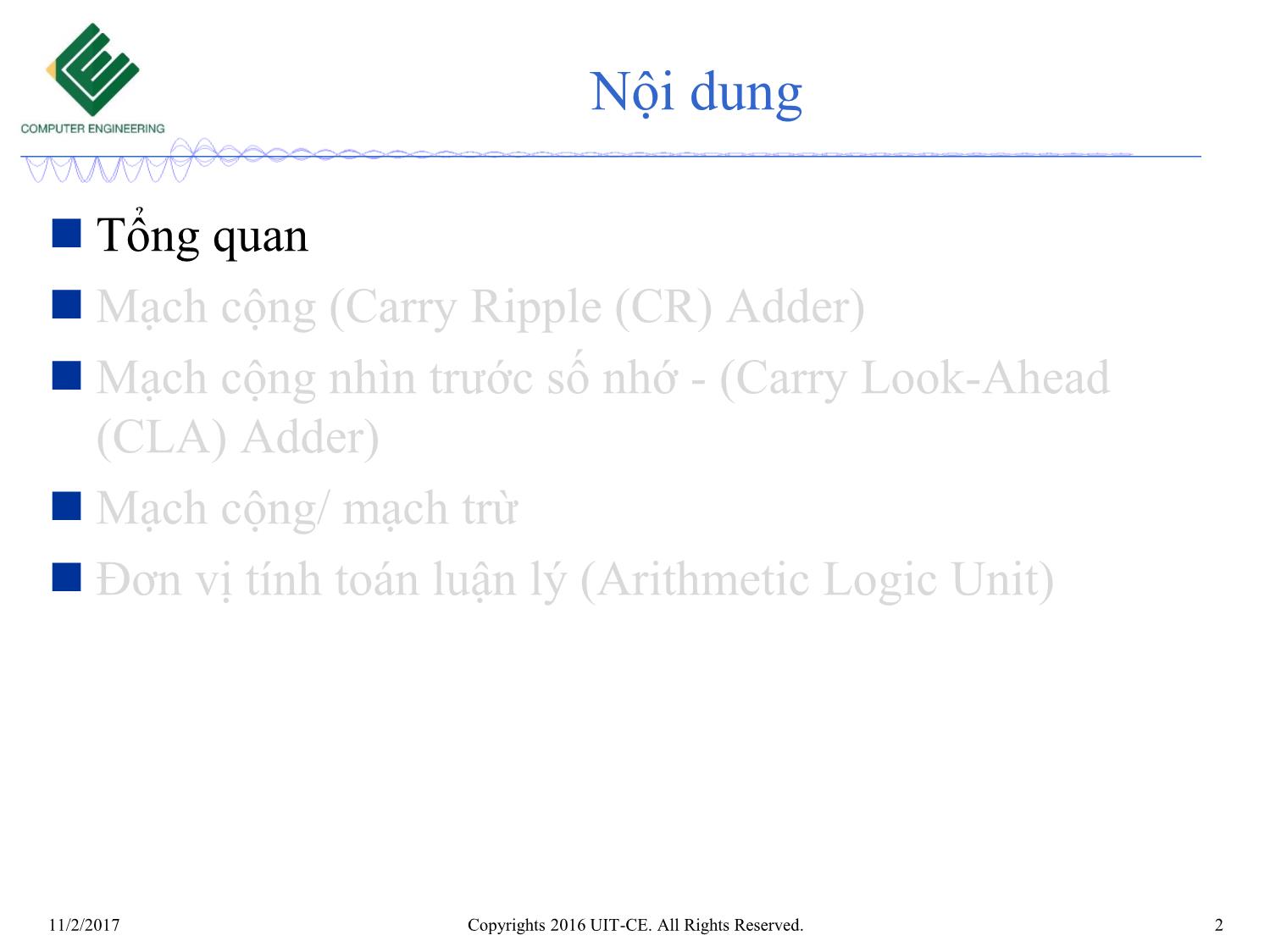 Bài giảng Nhập môn mạch số - Chương 5: Mạch tổ hợp. Mạch tính toán số học trang 2