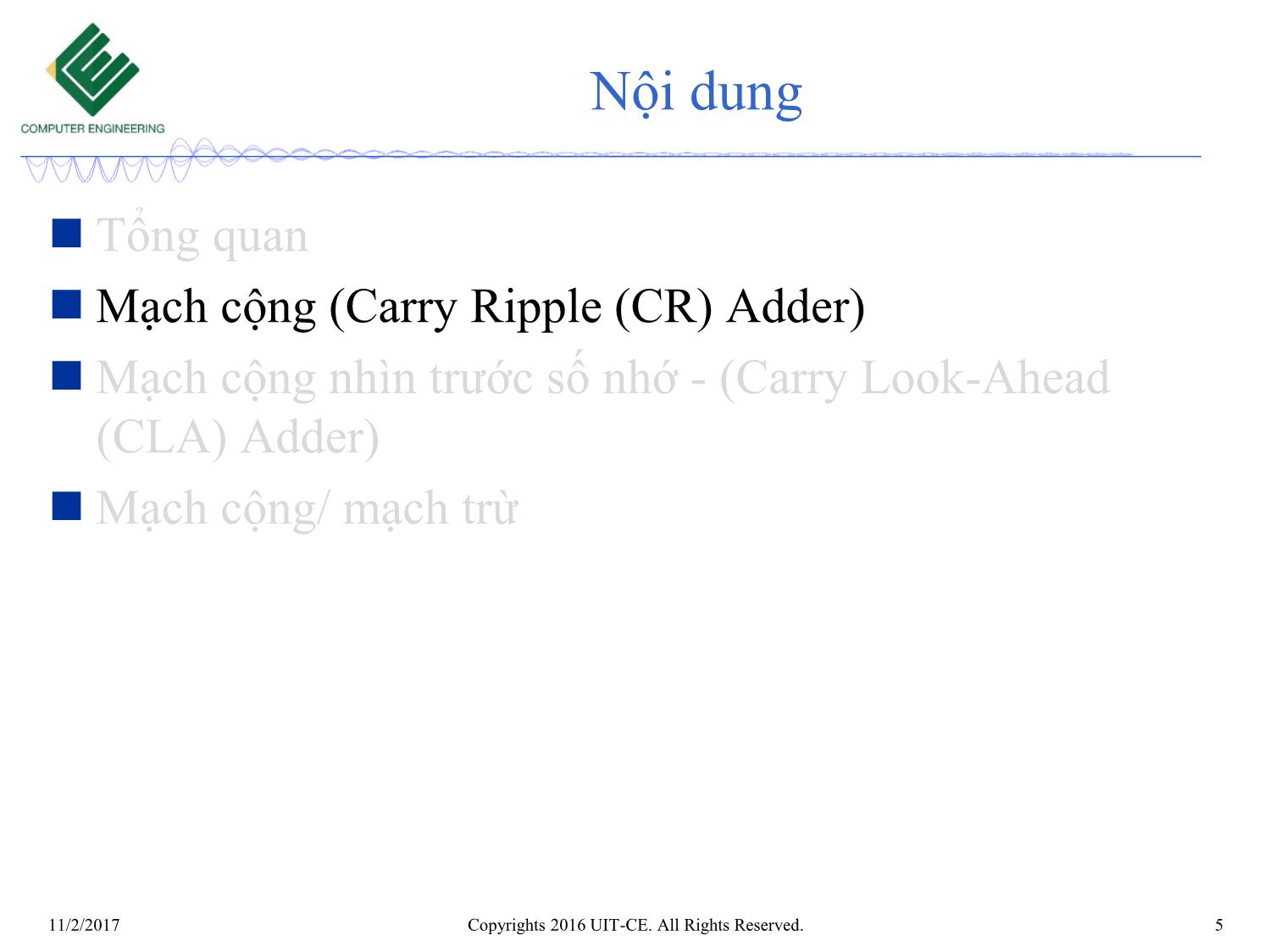 Bài giảng Nhập môn mạch số - Chương 5: Mạch tổ hợp. Mạch tính toán số học trang 5