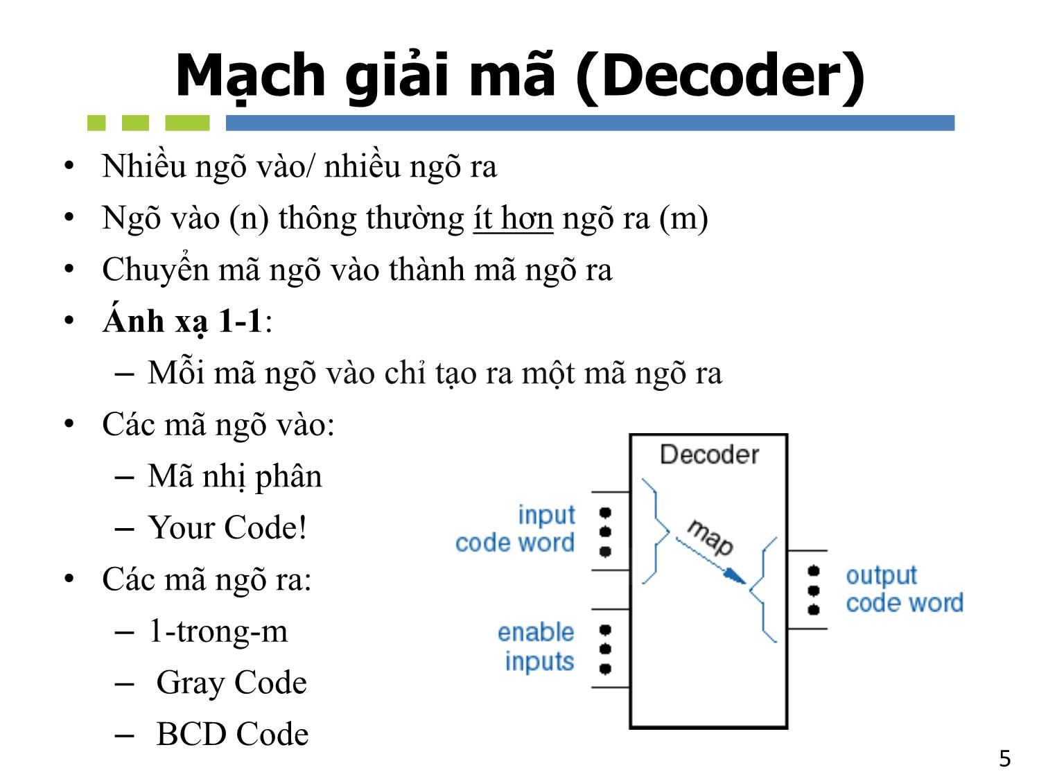 Bài giảng Nhập môn mạch số - Chương 5, Phần 2: Mạch tổ hợp. Các loại mạch khác - Hồ Ngọc Diễm trang 5