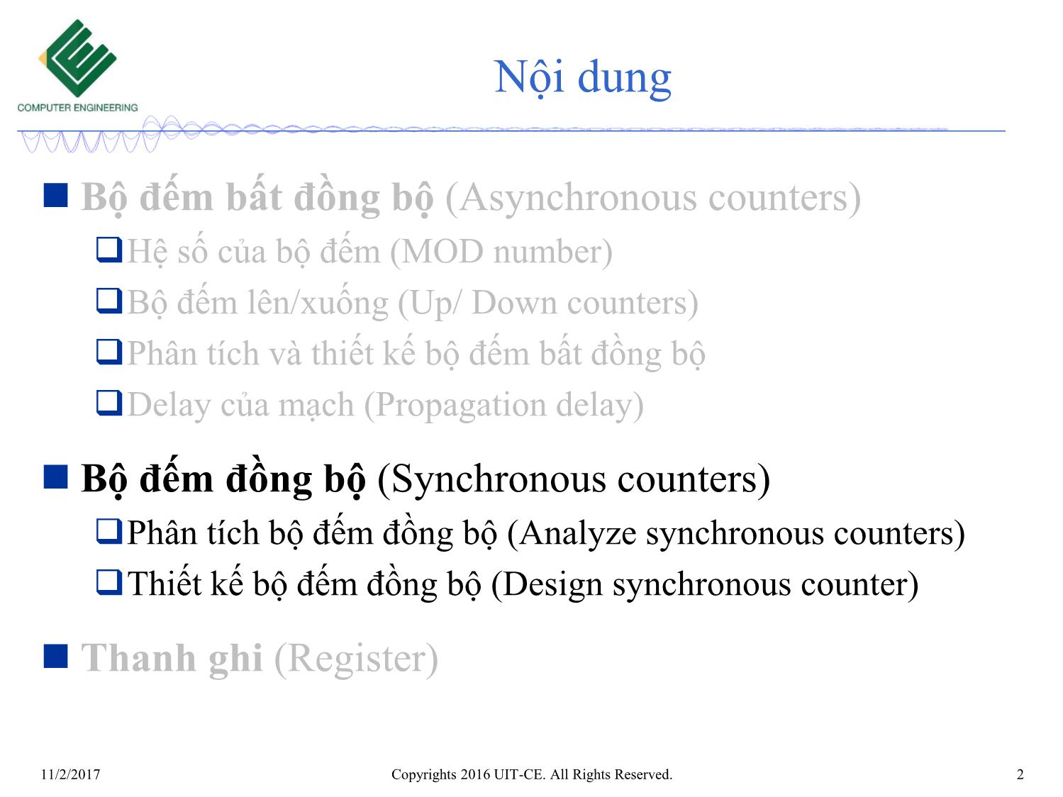 Bài giảng Nhập môn mạch số - Chương 6: Mạch tuần tự. Bộ đếm (Tiếp theo) trang 2