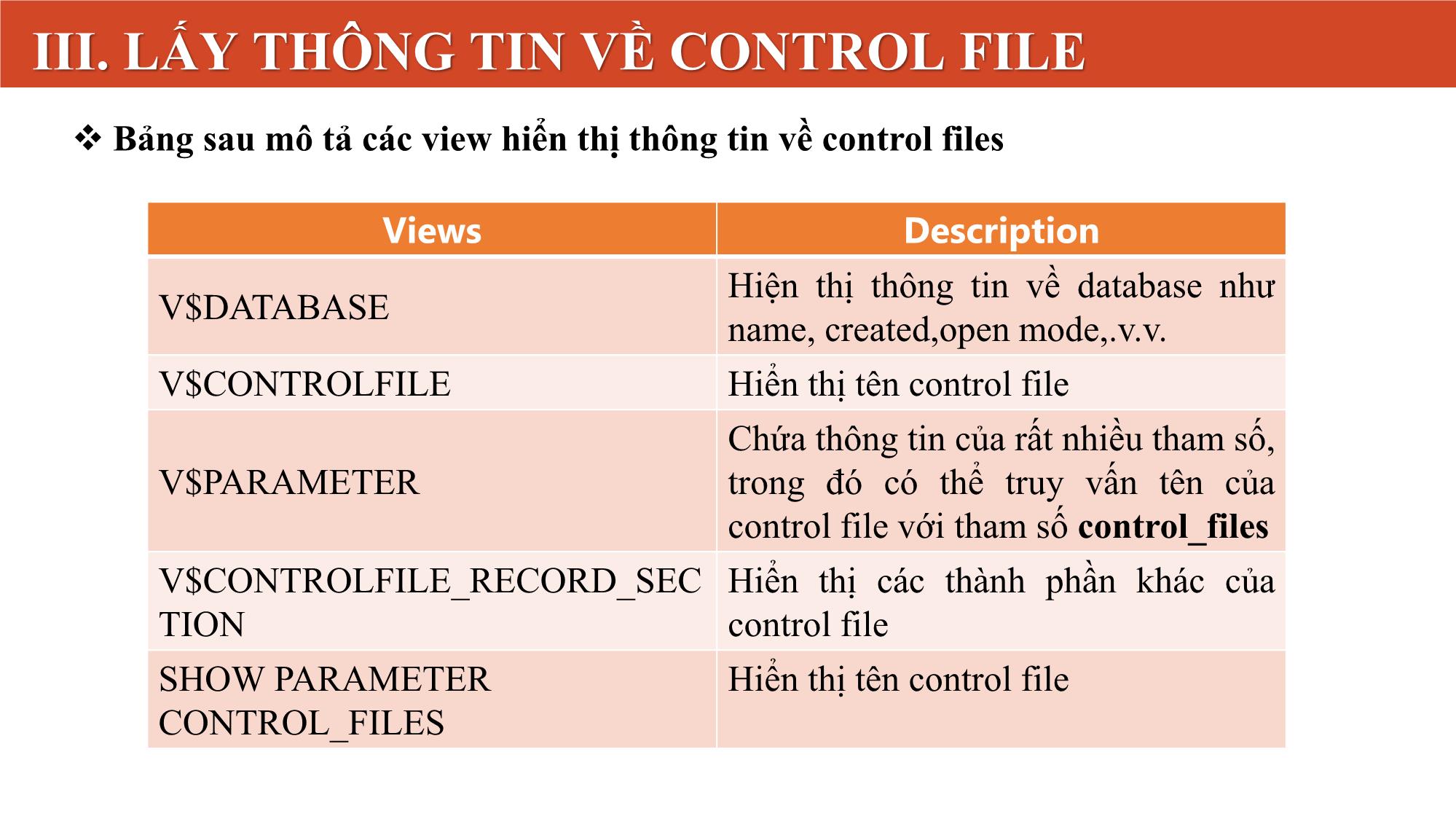 Bài giảng Quản lý Control File trang 8