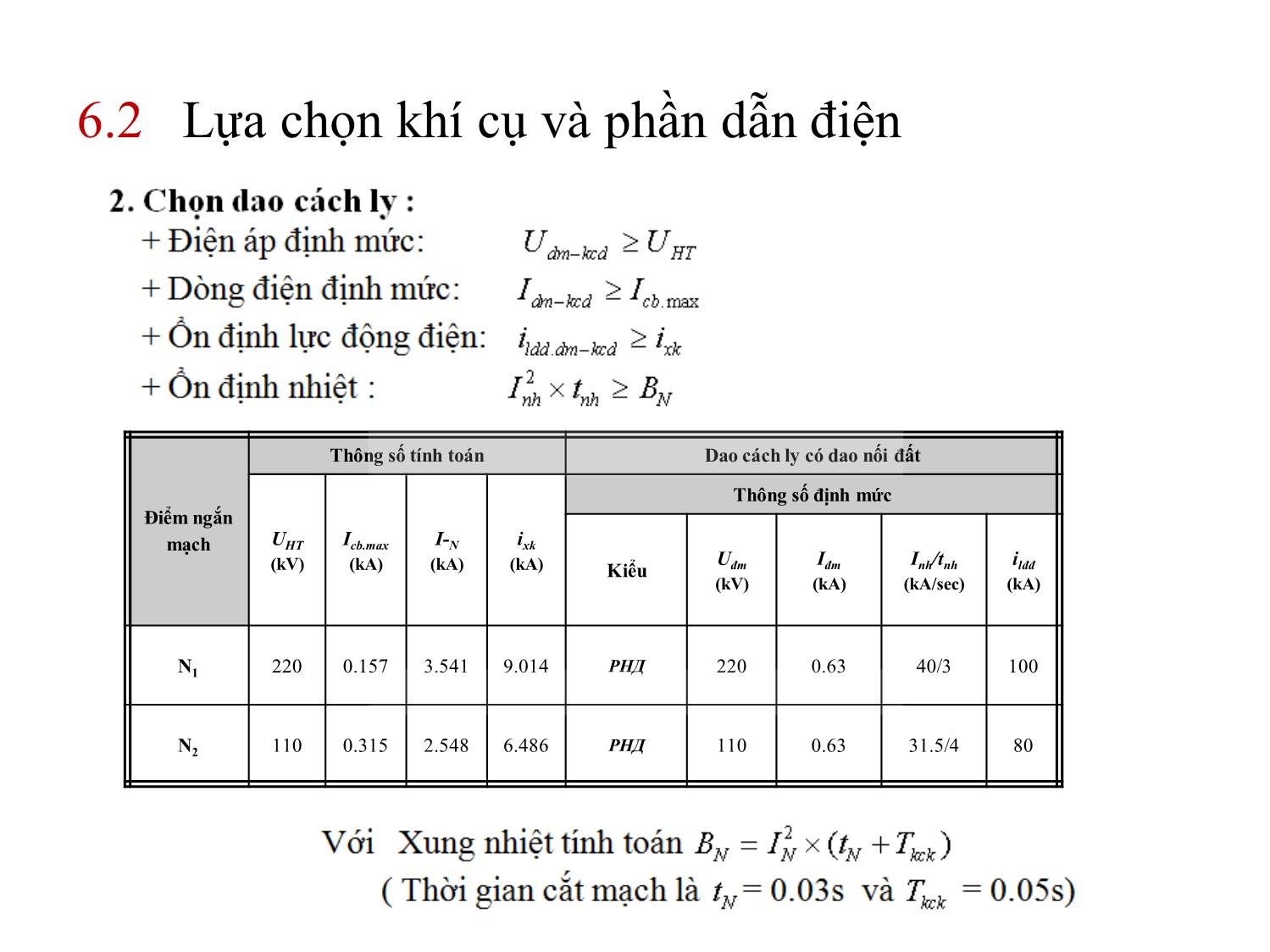 Bài giảng Thiết kế đường dây và trạm biến áp - Chương 6: Chọn khí cụ và các phần dẫn điện - Nguyễn Nhật Nam trang 8