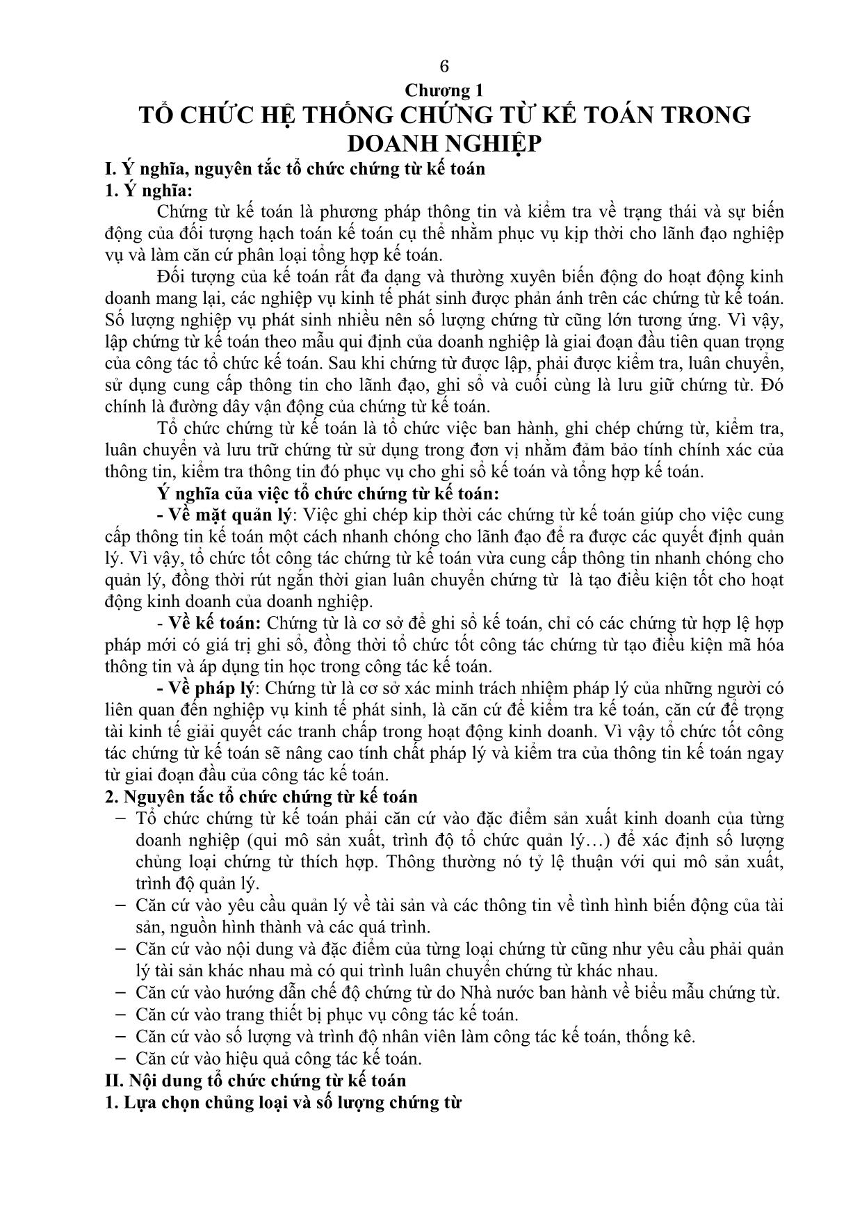 Bài giảng Tổ chức hạch toán kế toán - Chương 1: Tổ chức hệ thống chứng từ kế toán trong doanh nghiệp trang 6
