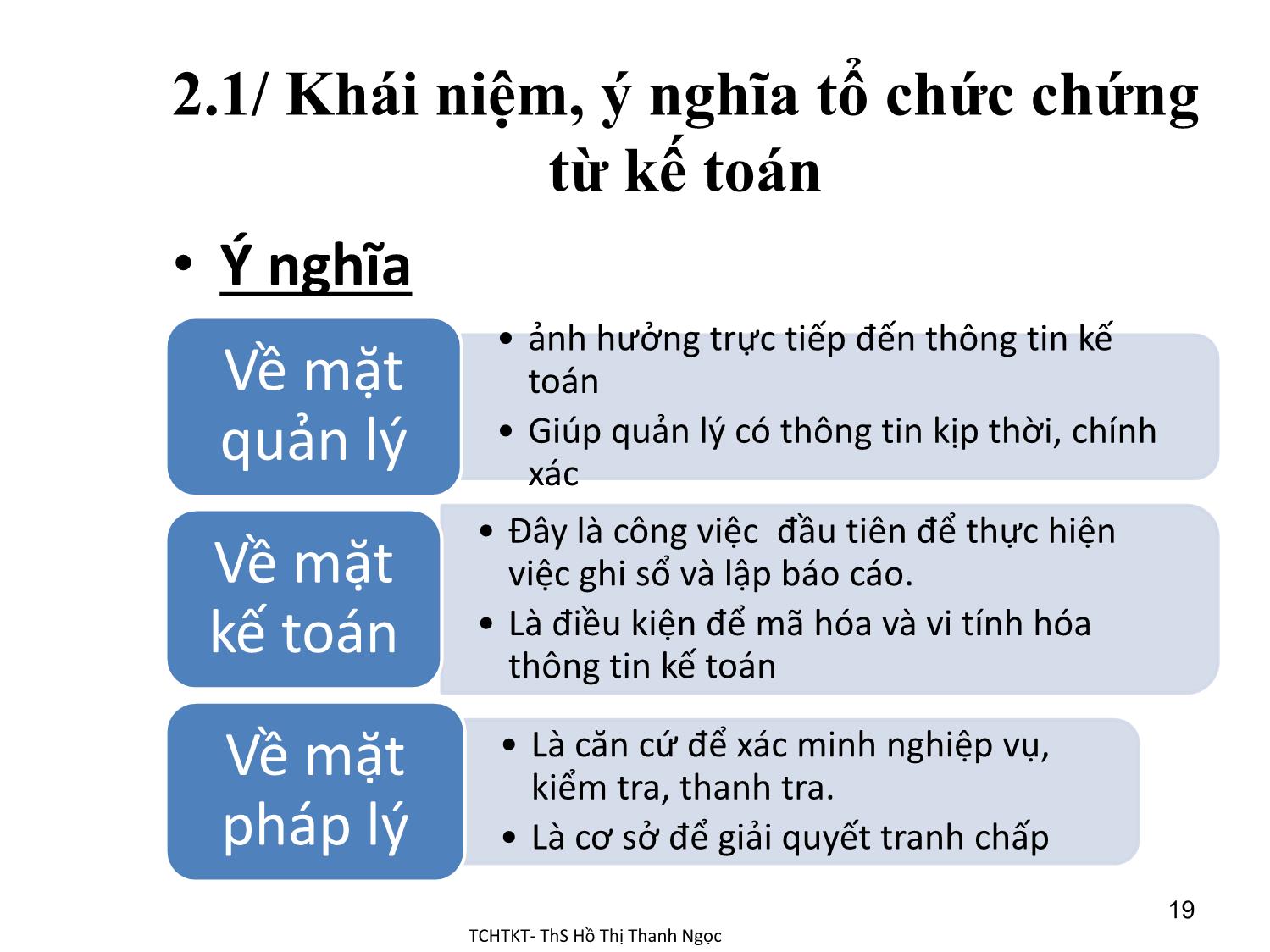 Bài giảng Tổ chức hạch toán kế toán - Chương 2: Tổ chức chứng từ kế toán - Hồ Thị Thanh Ngọc trang 4