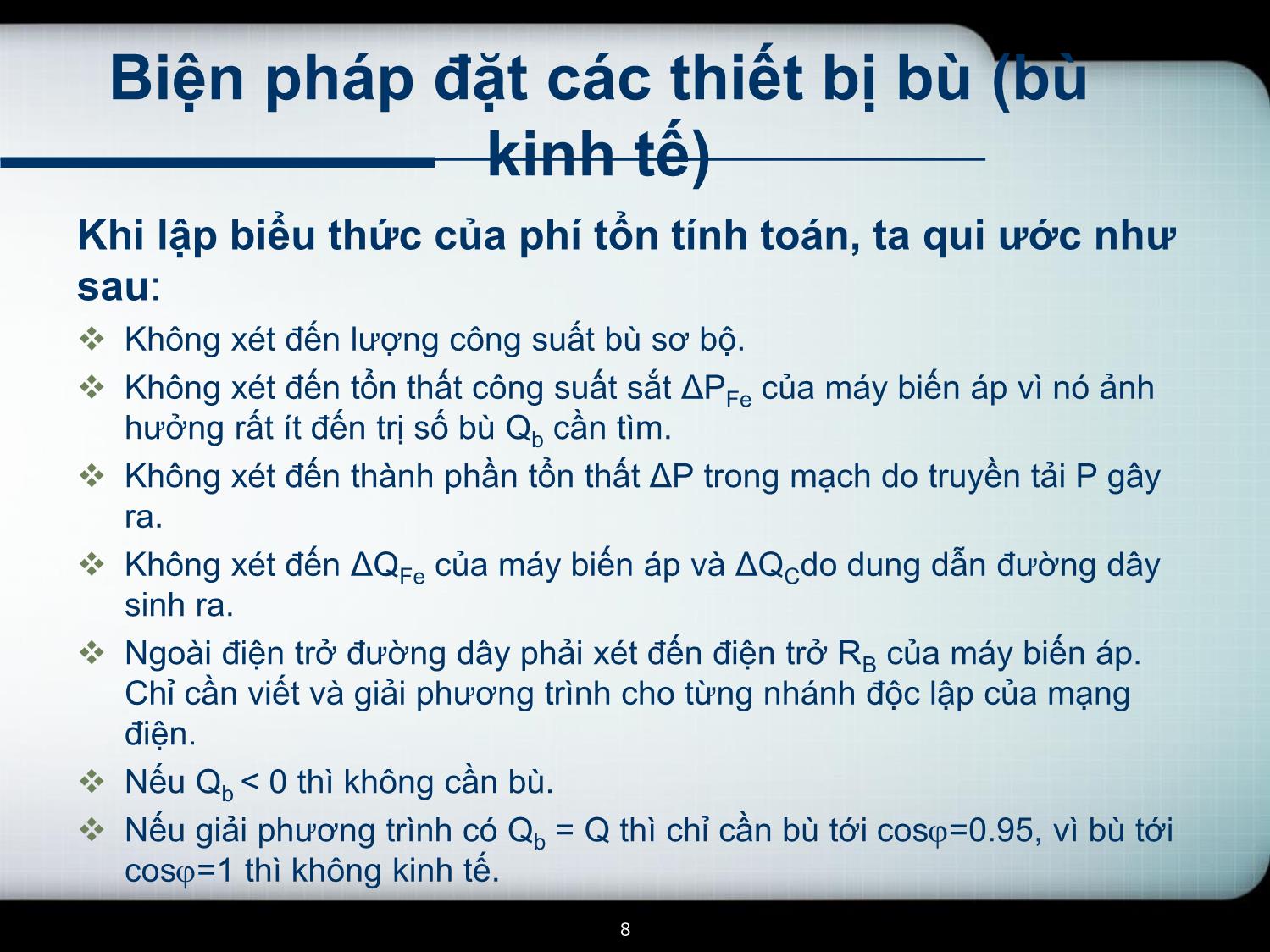 Bài giảng Tối ưu hóa chế độ làm việc của mạng điện trang 8