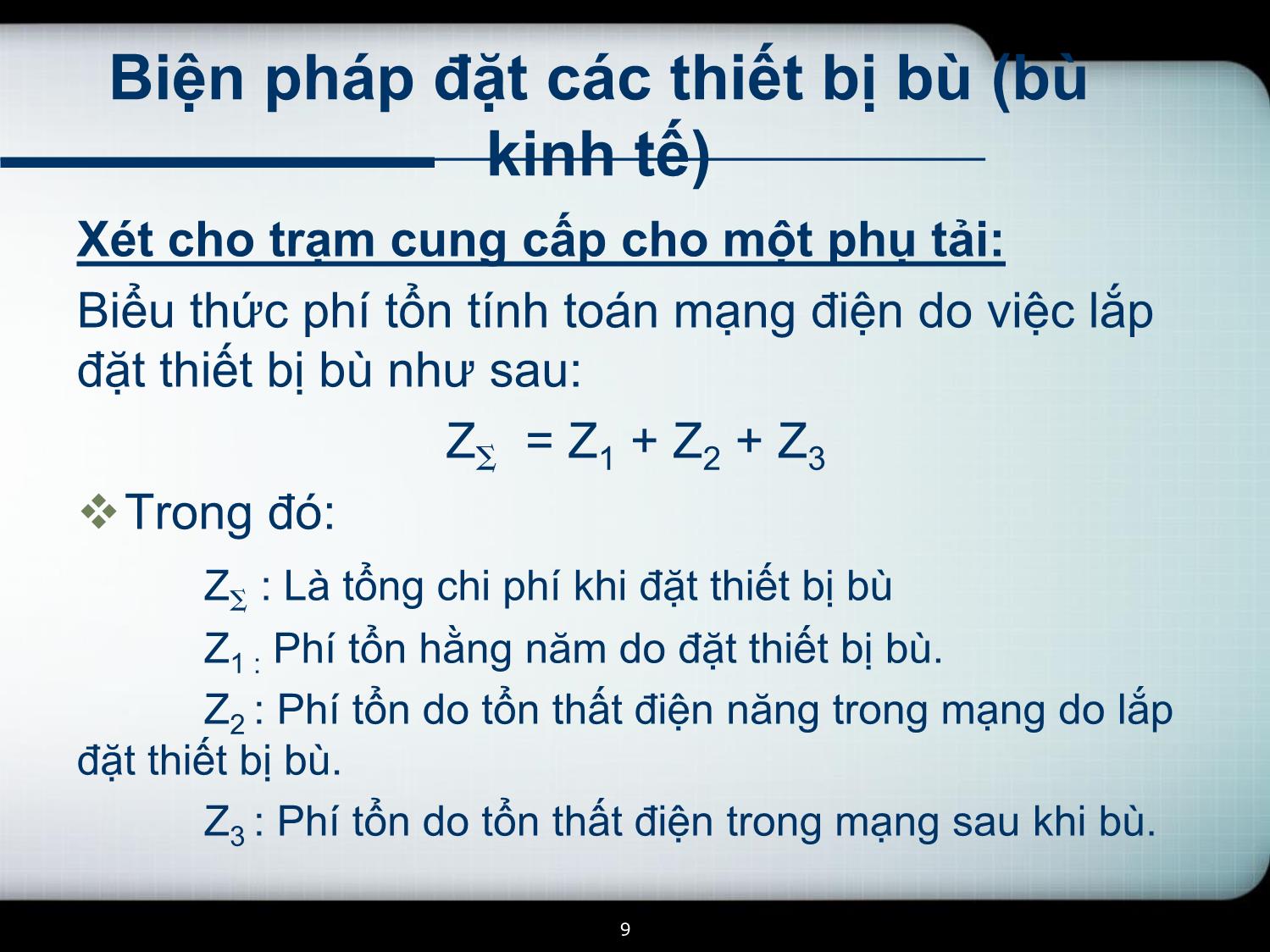 Bài giảng Tối ưu hóa chế độ làm việc của mạng điện trang 9