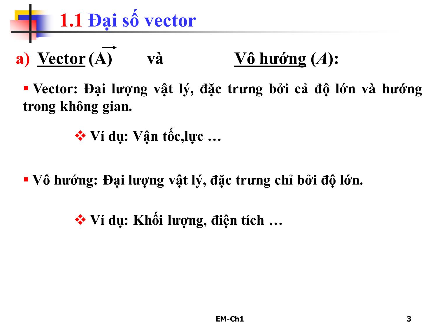 Bài giảng Trường điện từ - Chương 1: Vector và trường trang 3