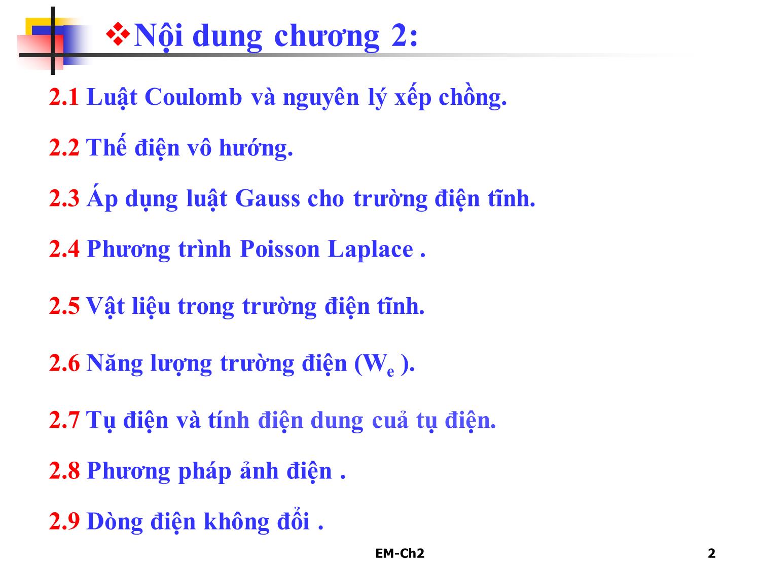 Bài giảng Trường điện từ - Chương 2: Trường điện tĩnh trang 2