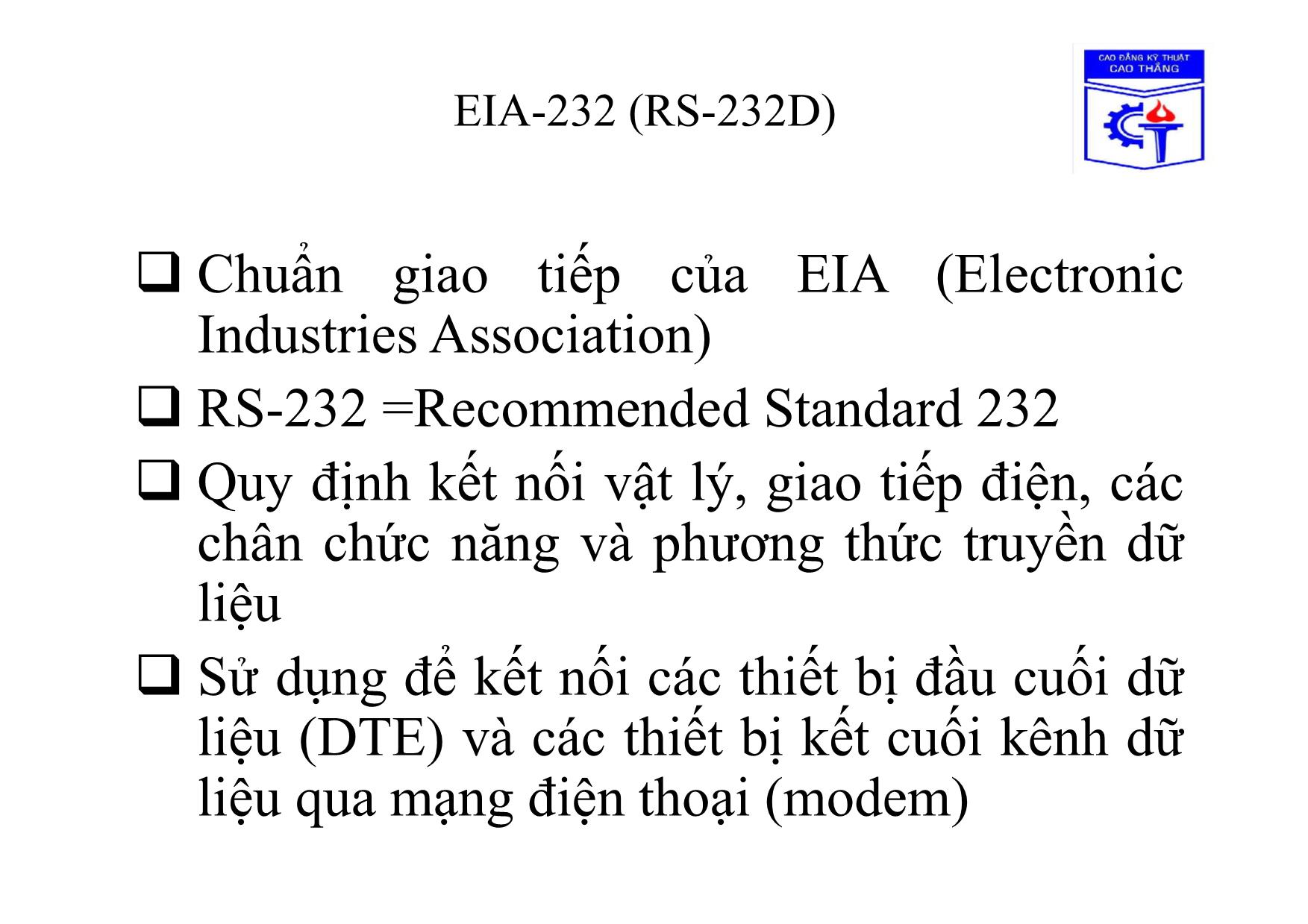 Bài giảng Truyền số học - Chương 2, Phần 2: Giao tiếp vật lý và môi trường truyền dữ liệu trang 3