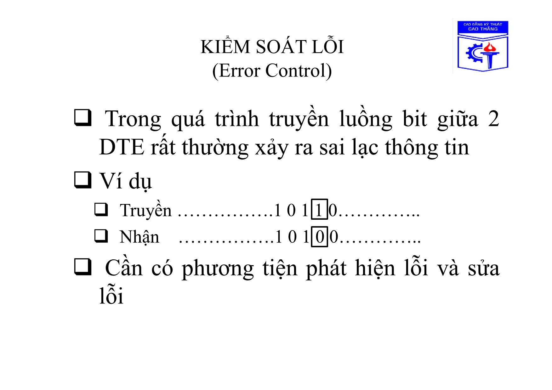 Bài giảng Truyền số học - Chương 3, Phần 1: Giao tiếp kết nối số liệu trang 10