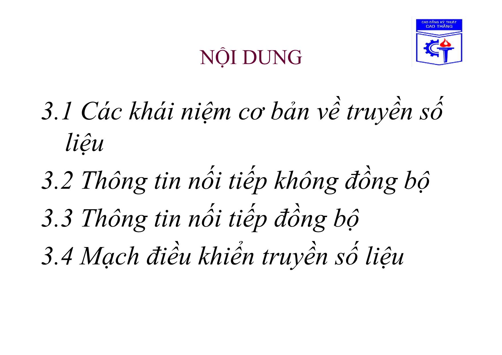 Bài giảng Truyền số học - Chương 3, Phần 1: Giao tiếp kết nối số liệu trang 2