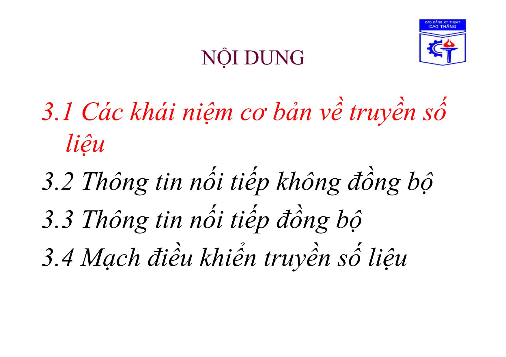 Bài giảng Truyền số học - Chương 3, Phần 1: Giao tiếp kết nối số liệu trang 3