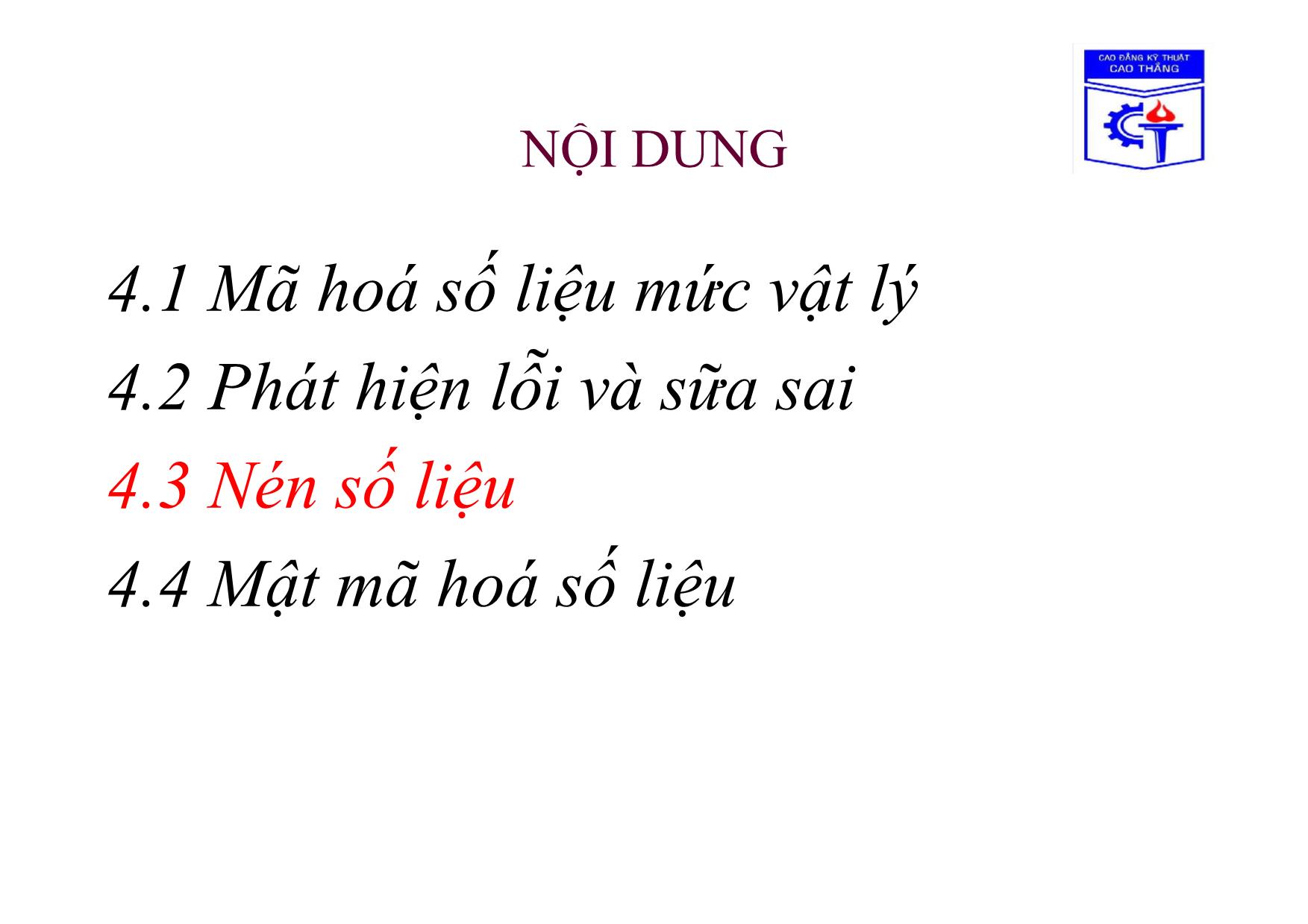 Bài giảng Truyền số học - Chương 4, Phần 3: Xử lý số liệu truyền trang 1