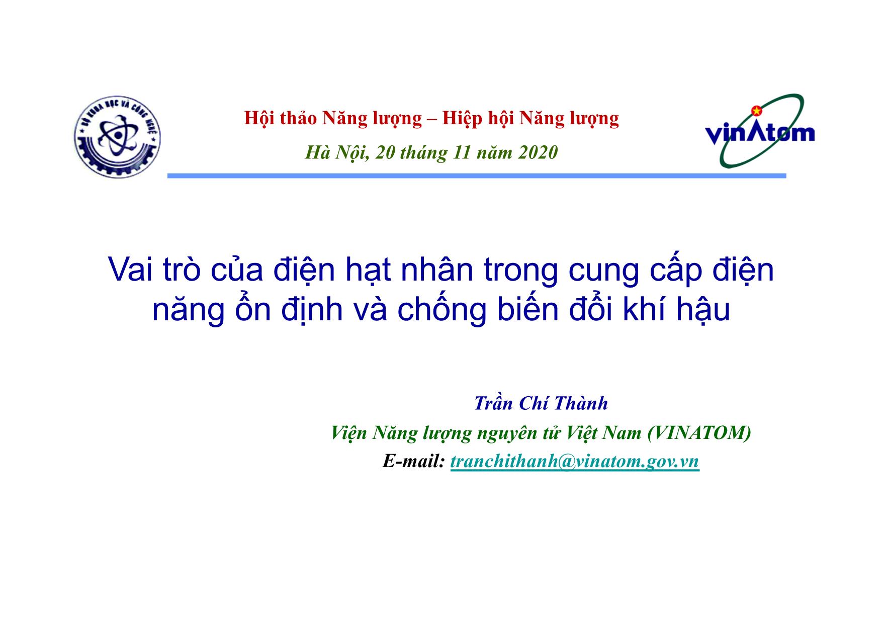 Bài giảng Vai trò của điện hạt nhân trong cung cấp điện năng ổn định và chống biến đổi khí hậu trang 1