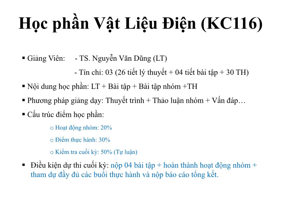 Bài giảng Vật liệu điện (Bản hay) trang 1