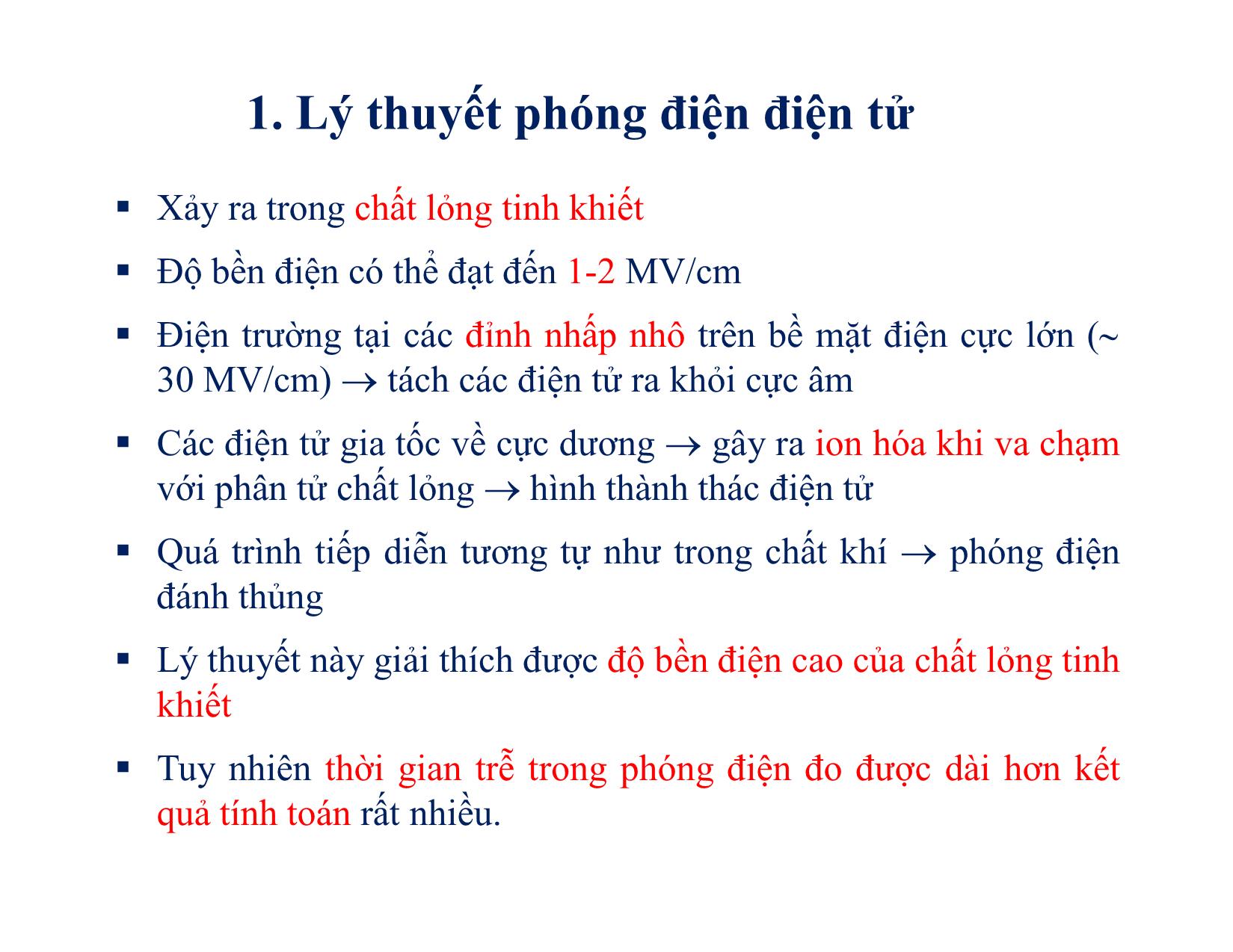 Bài giảng Vật liệu điện - Chương 7: Phóng điện trong chất lỏng trang 2