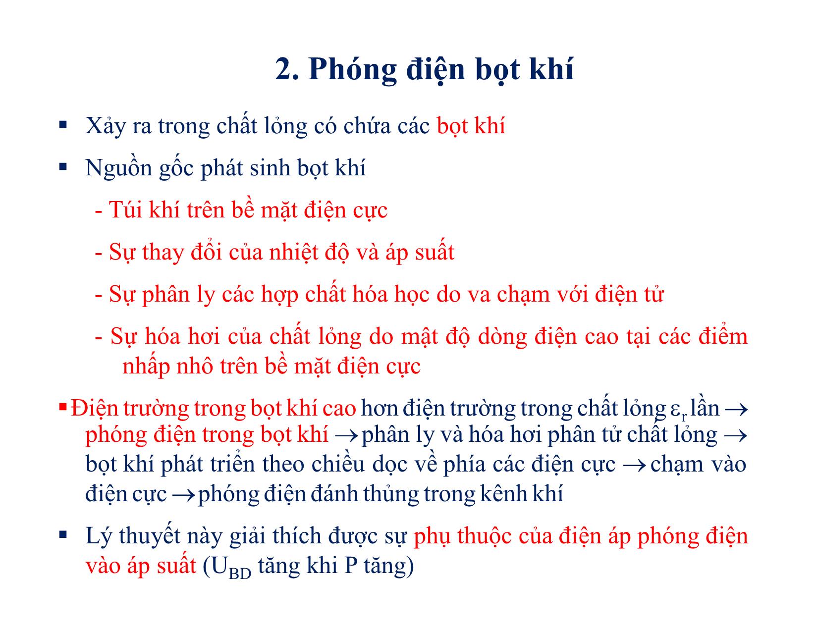 Bài giảng Vật liệu điện - Chương 7: Phóng điện trong chất lỏng trang 4