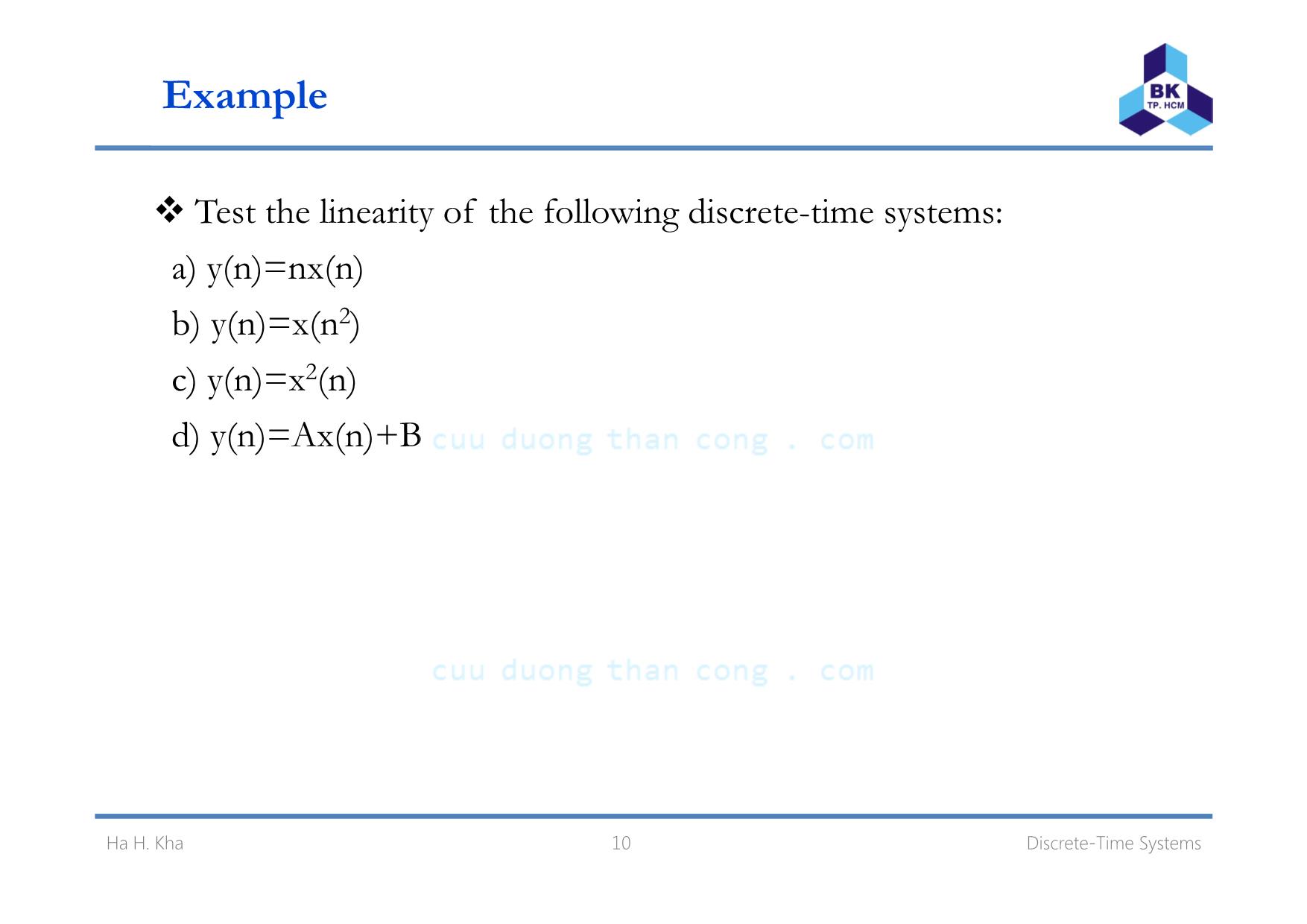 Bài giảng Xử lý tín hiệu số - Chương 3: Discrete. Time systems - Hà Hoàng Kha trang 10