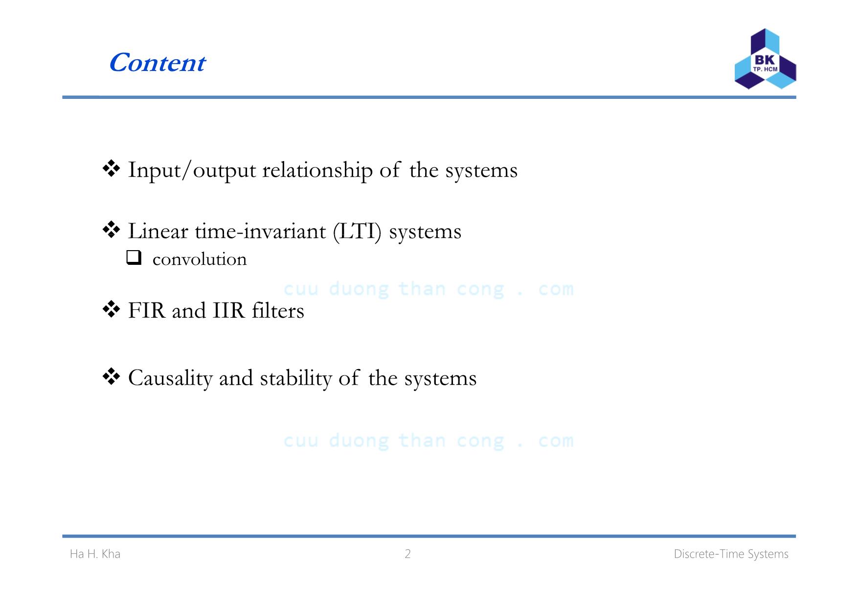 Bài giảng Xử lý tín hiệu số - Chương 3: Discrete. Time systems - Hà Hoàng Kha trang 2