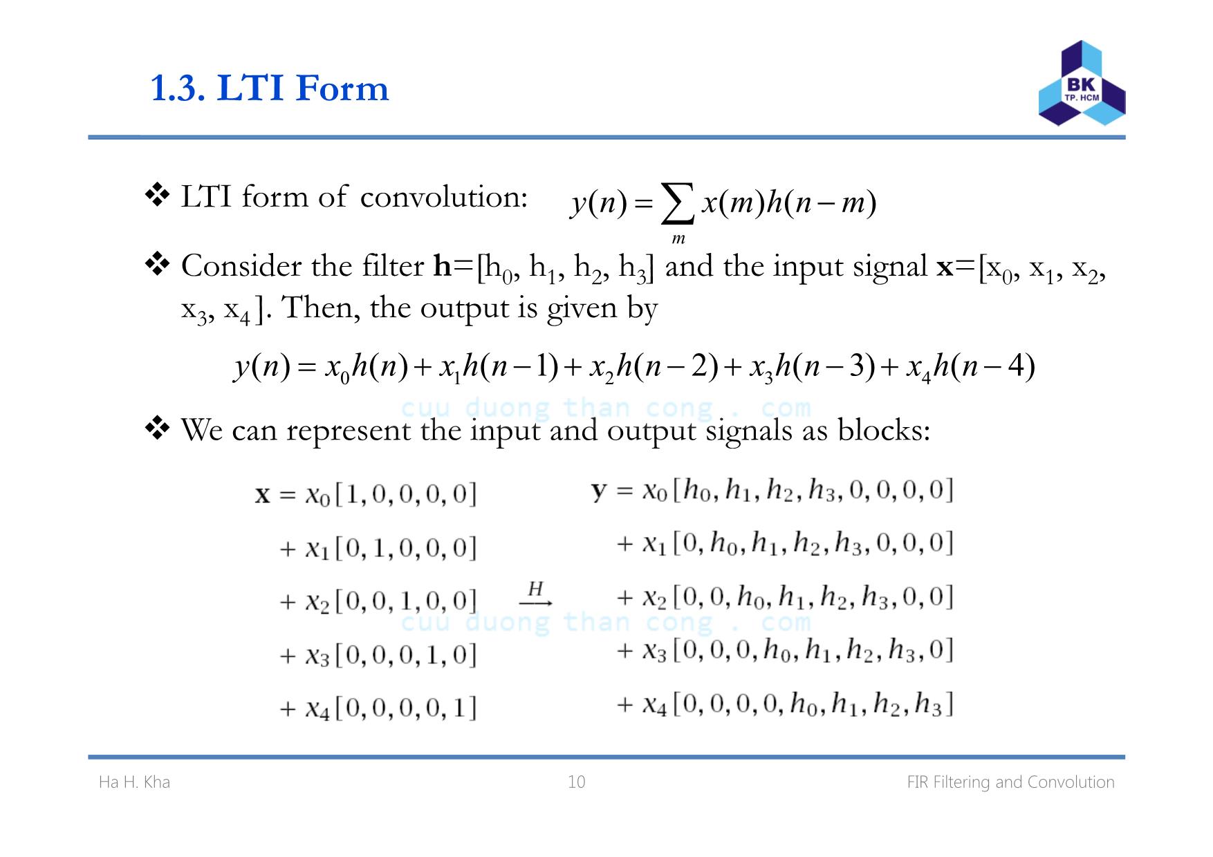 Bài giảng Xử lý tín hiệu số - Chương 4: Fir filtering and convolution - Hà Hoàng Kha trang 10