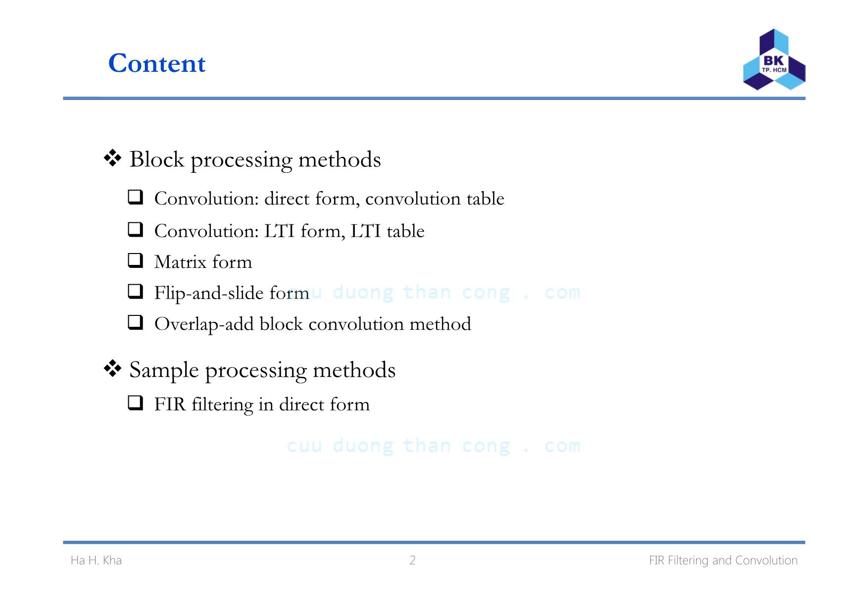 Bài giảng Xử lý tín hiệu số - Chương 4: Fir filtering and convolution - Hà Hoàng Kha trang 2