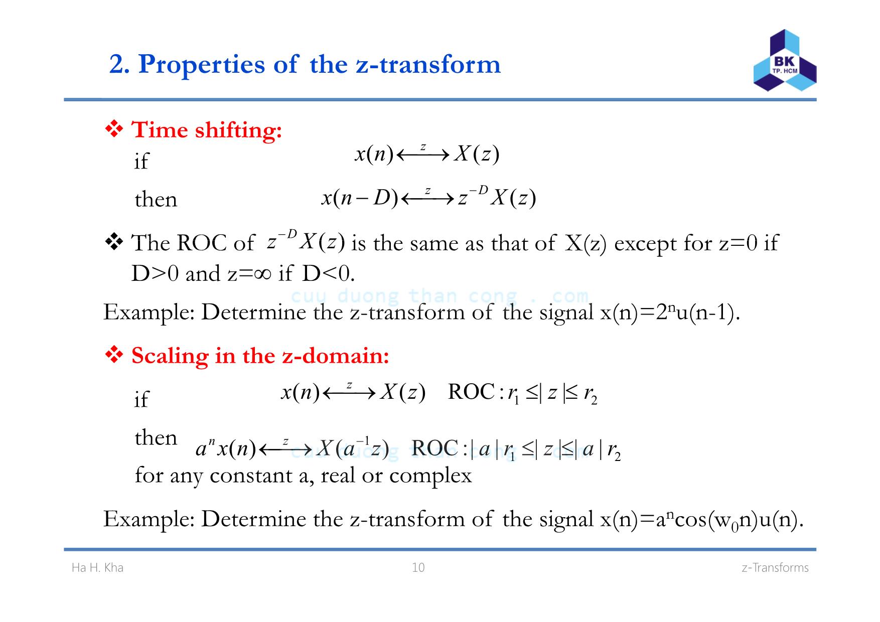 Bài giảng Xử lý tín hiệu số - Chương 5: z-Transform - Hà Hoàng Kha trang 10