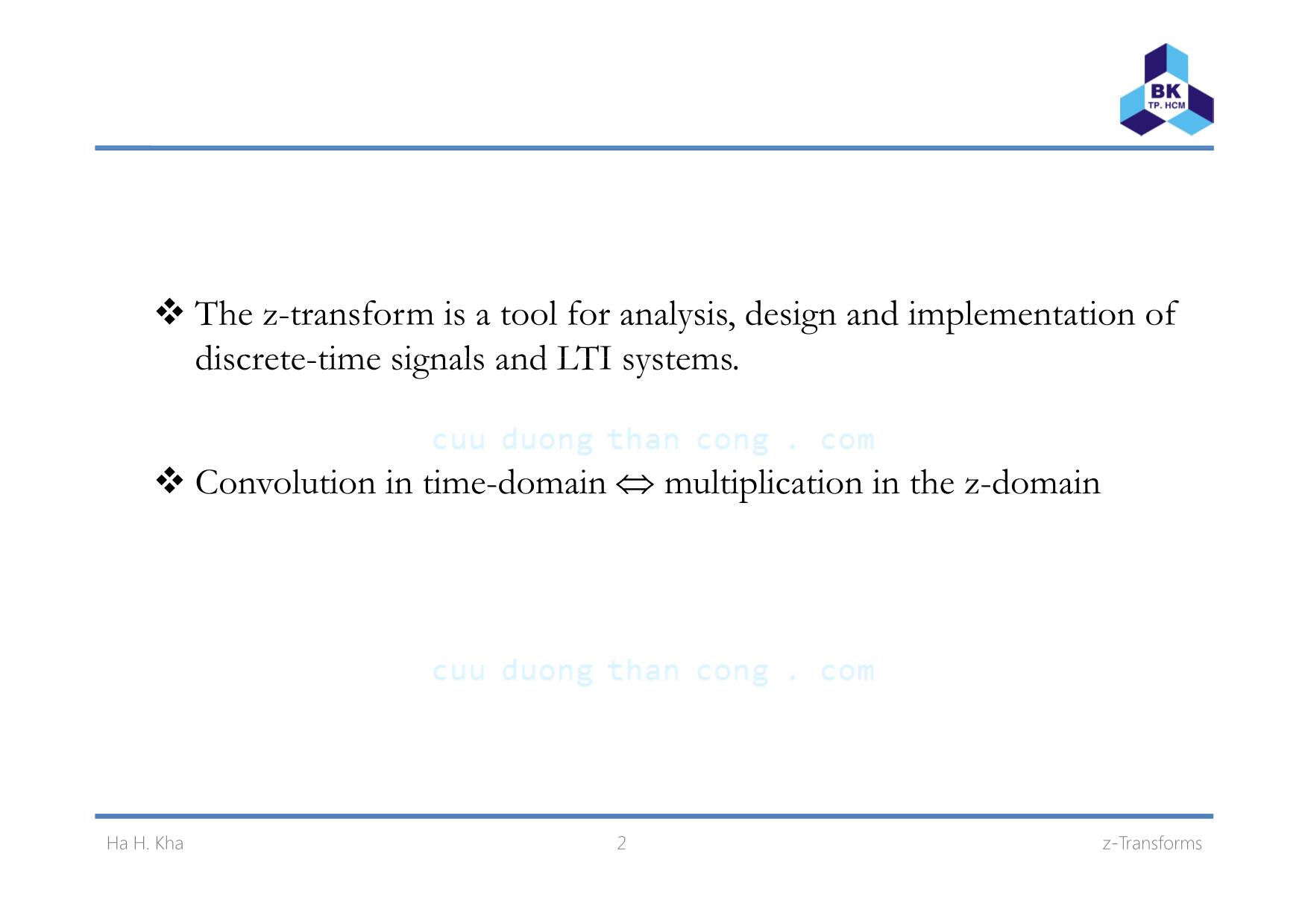 Bài giảng Xử lý tín hiệu số - Chương 5: z-Transform - Hà Hoàng Kha trang 2