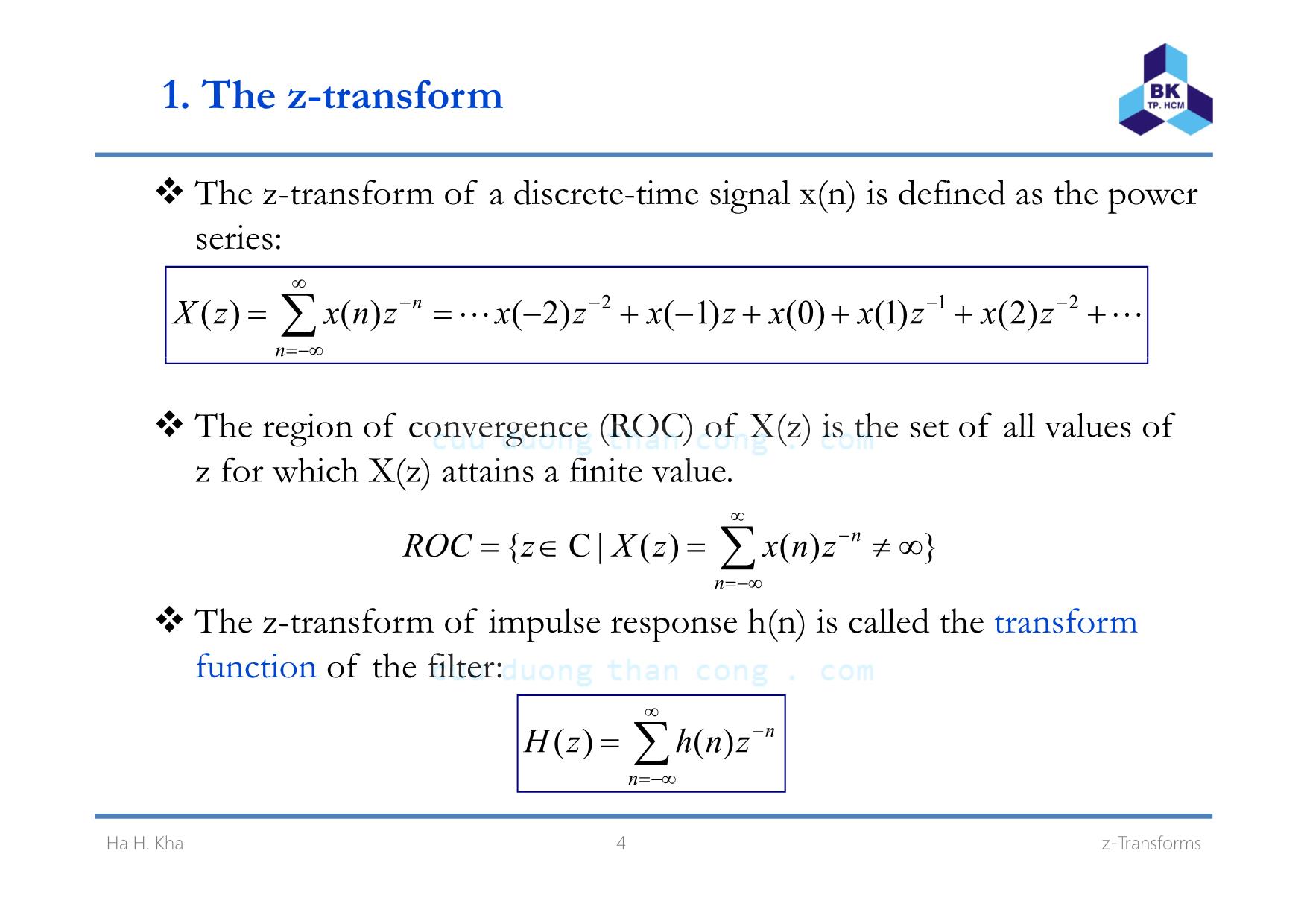 Bài giảng Xử lý tín hiệu số - Chương 5: z-Transform - Hà Hoàng Kha trang 4