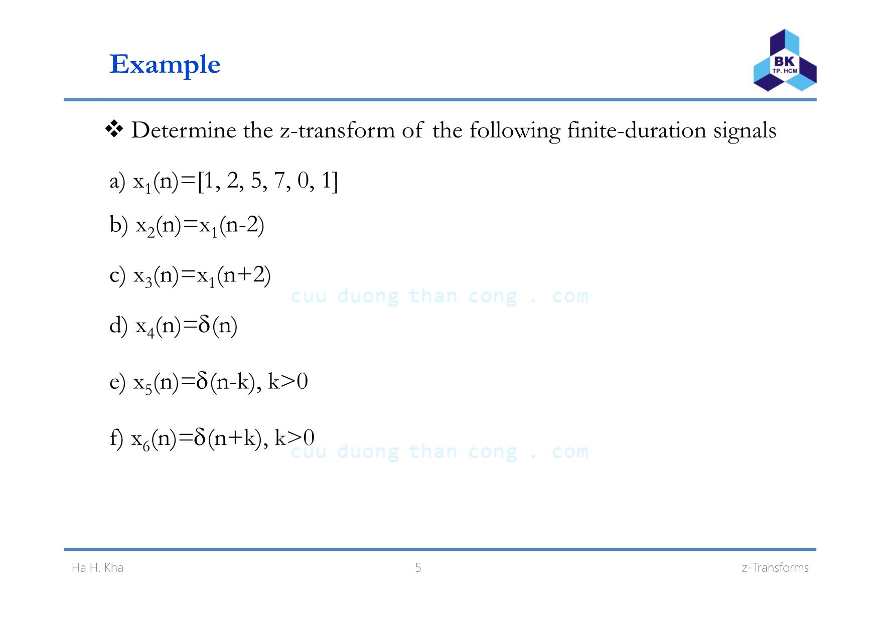Bài giảng Xử lý tín hiệu số - Chương 5: z-Transform - Hà Hoàng Kha trang 5