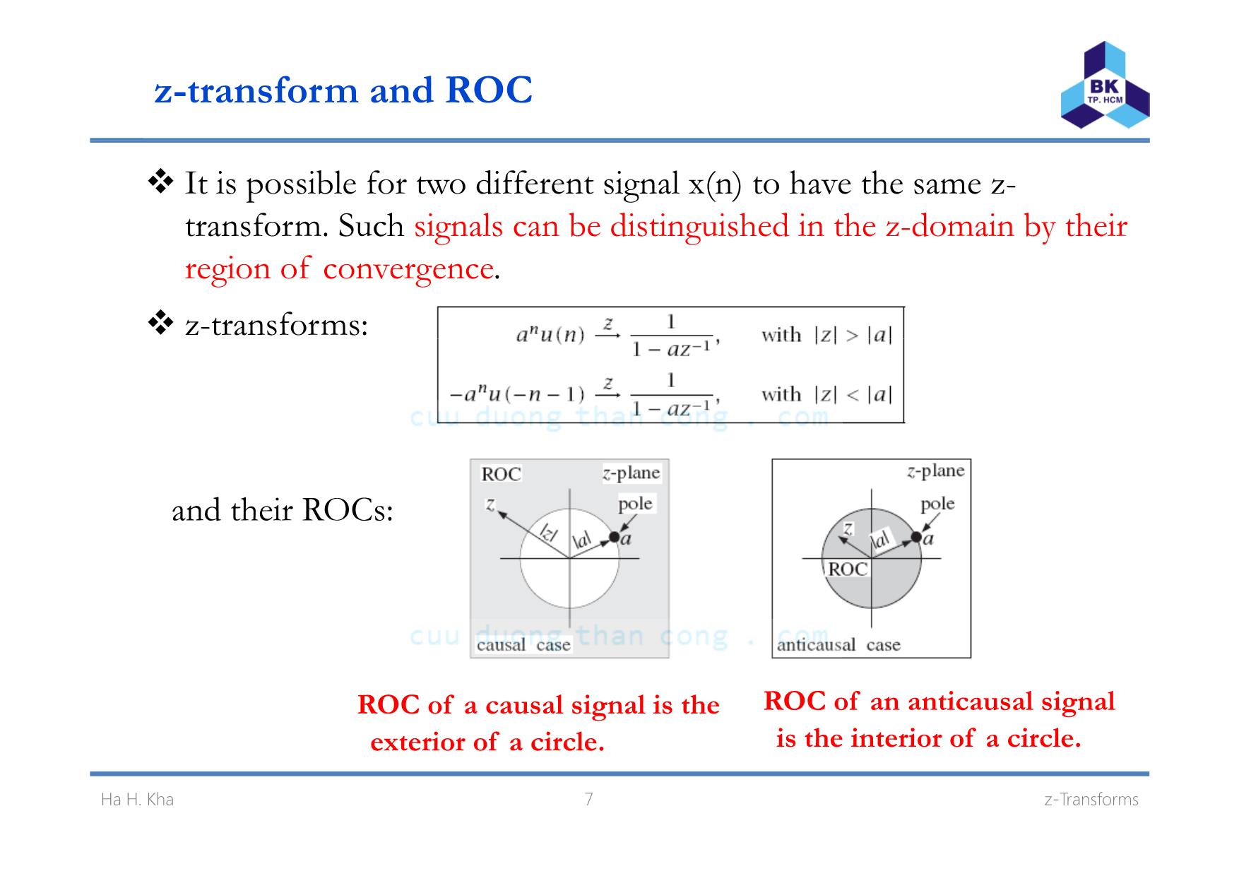 Bài giảng Xử lý tín hiệu số - Chương 5: z-Transform - Hà Hoàng Kha trang 7